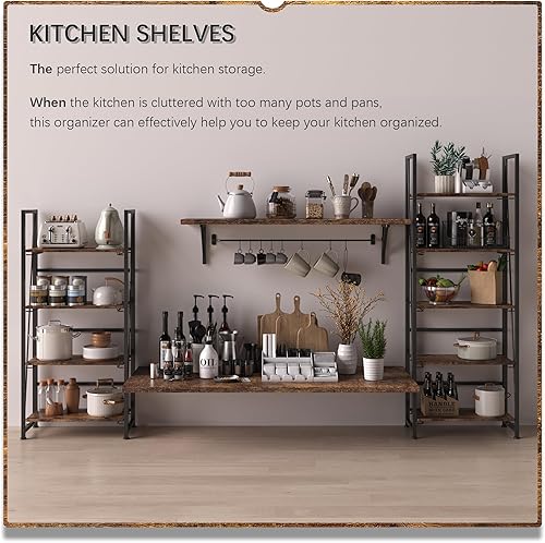 Miniatura 6 de 4NM Estantería plegable sin montaje, 4 niveles, estantería de pie, organizador de estudio, oficina en casa (marrón rústico y negro)