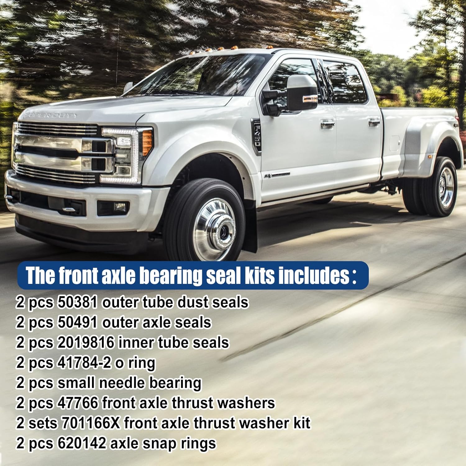 Outer Axle Knuckle Tube Dust Seal Kit Inner Tube Seal Snap Ring Needle Bearing Thrust Washer Seals Compatible with Ford Super Duty Excursion F250 F350 F450 F550 1998-2004 with Dana 50 60 Front Axle