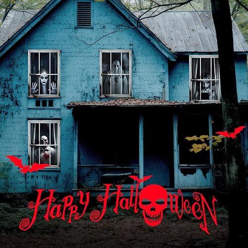 Miniatura 4 de Patelai 4 cortinas de fantasma de Halloween para decoración de silueta de ventana de Halloween, cubierta de puerta de ventana de terror, pantalla de