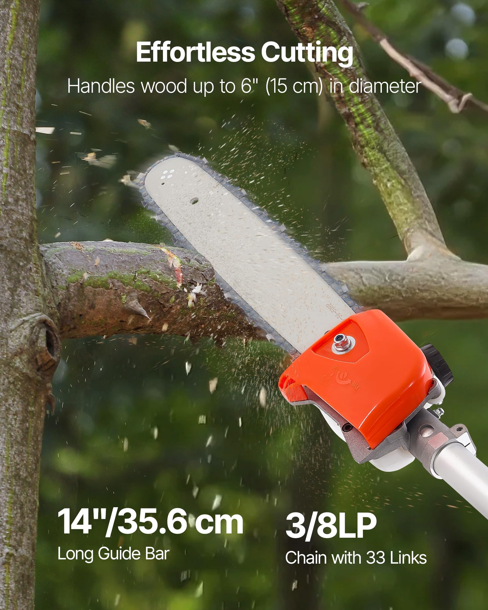 VEVOR Élagueuse Thermique sur Perche à 2 Temps, 52 cc, Élagueuse sans Fil à Essence, avec Perche Extensible 2,2 m-2,94 m, Guide-chaîne 35,6 cm, Réservoir de Carburant 850 ml, pour Élagage des Arbres