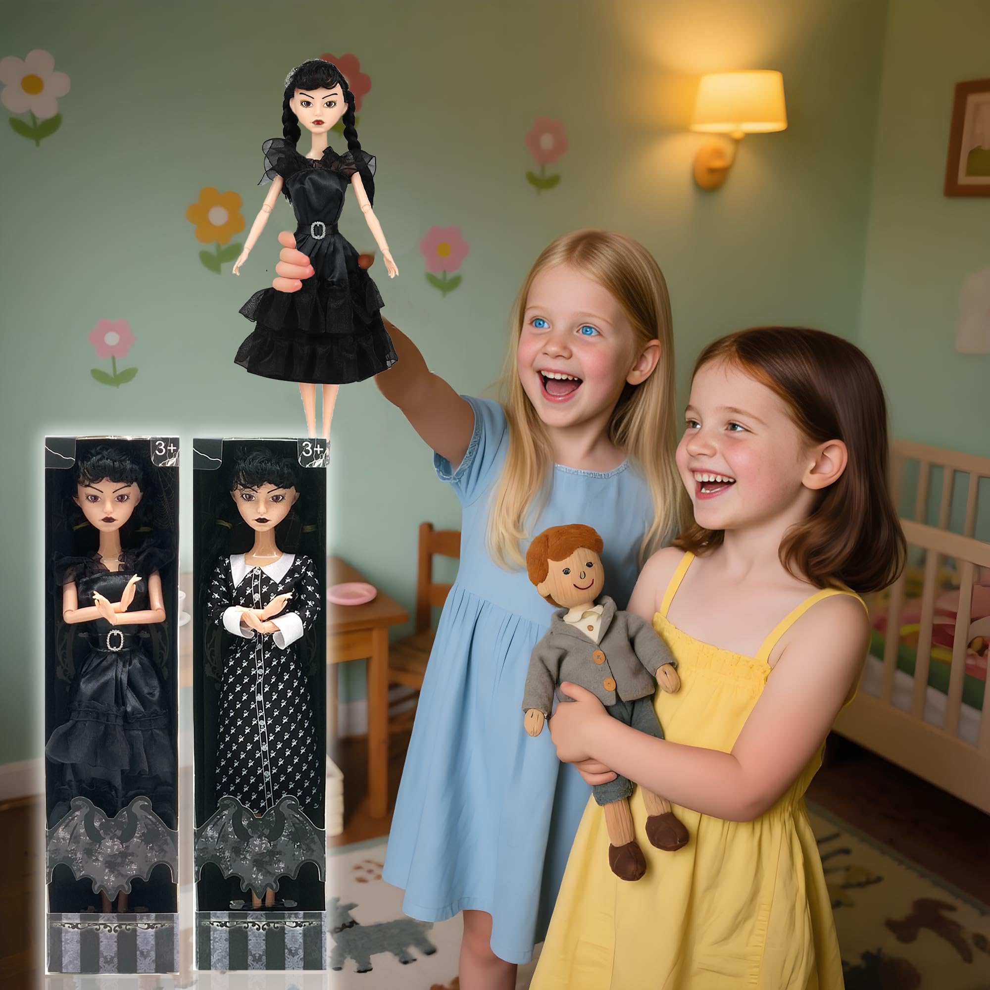 11.5 Inches Addams Dolls, Addams Toys With Black Dresses Long Sleeve Dots Made Move Features Ideal Christmas Birthday Gifts Kids Girls Fans Buy Multiple Save 10