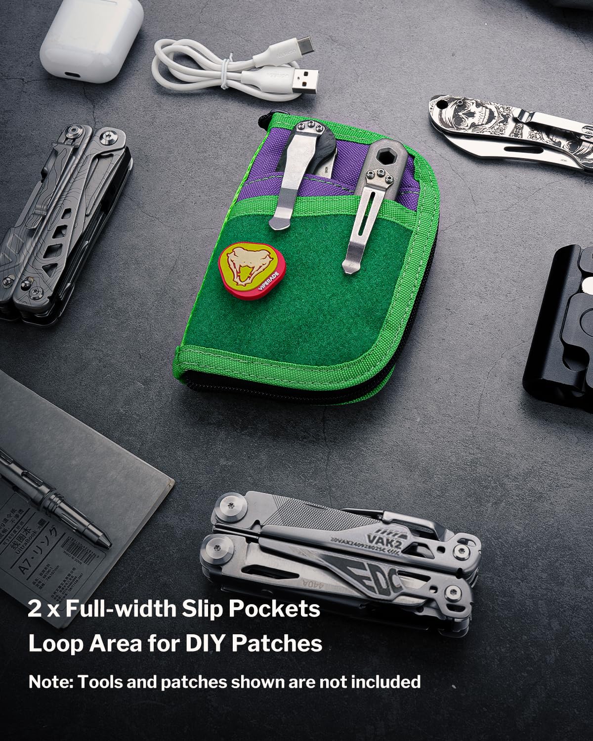 VIPERADE VE10 Small EDC Pocket Pouch, Compact Nylon EDC Organizer Pouch for Men Small Tool Organiser with 7 Pockets - Image 4