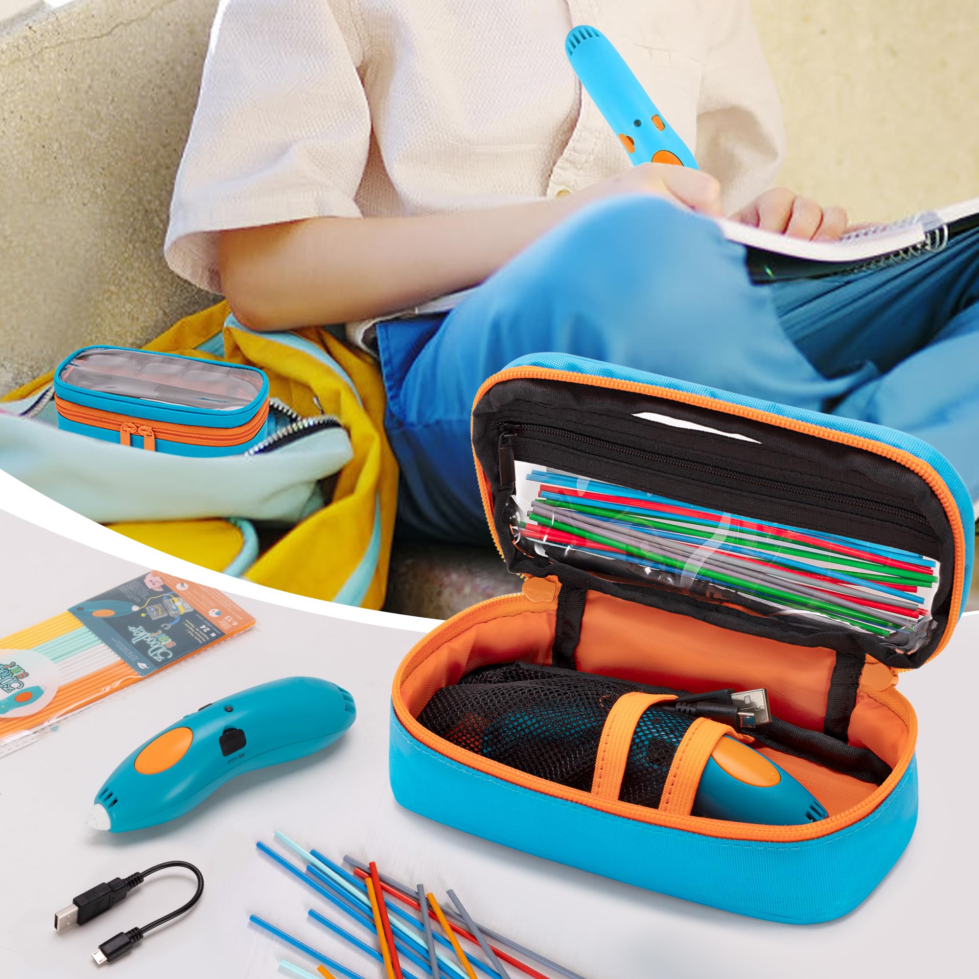 Yarwo Custodia per penne da stampa 3D compatibile con 3Doodler Start, penna da stampa 3D SCRIB3D P1, custodia per ricariche di filamenti per stampanti 3D Caricabatterie micro USB