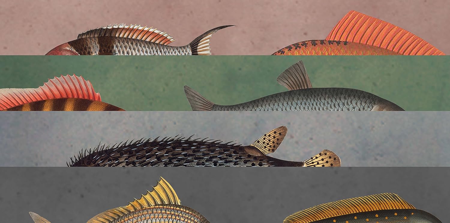 Wood Children's Table with Exclusive LAMOU Design-Digital Print on Baltic Birch-24"48"-Steel Hairpin Legs-Beautiful Pastel Fish Pattern