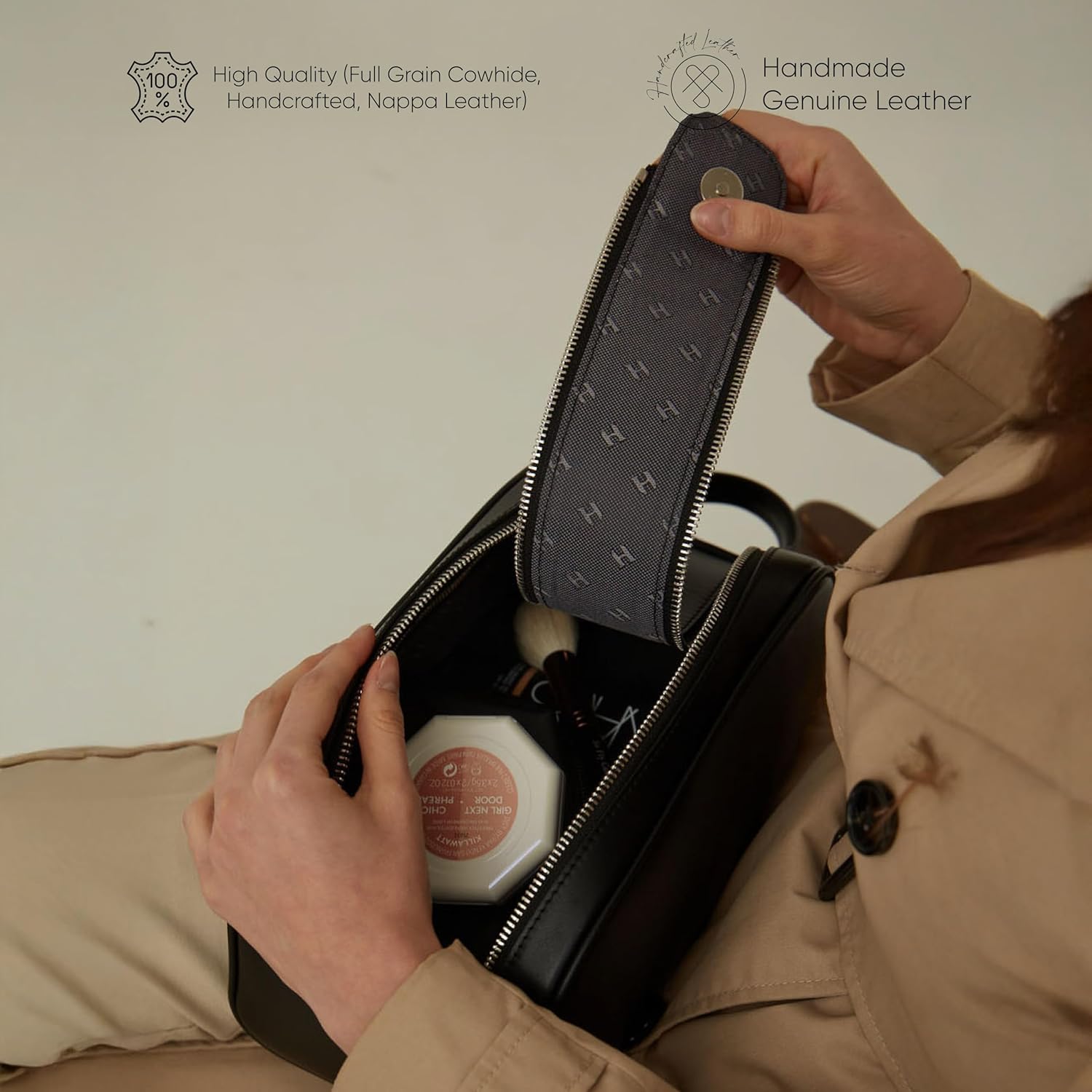 Full-Grain Leather Toiletry Bag for Men & Women | Travel Dopp Kit & Makeup Organizer | LWG Gold-Rated Certified | Durable Zip Closure, Carry Handle | Gift & Daily Use, Brown