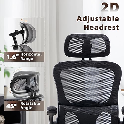 Miniatura 7 de Silla de oficina ergonómica, silla de escritorio ajustable con respaldo alto y reposapiés, soporte lumbar 2D, de malla transpirable ejecutiva,