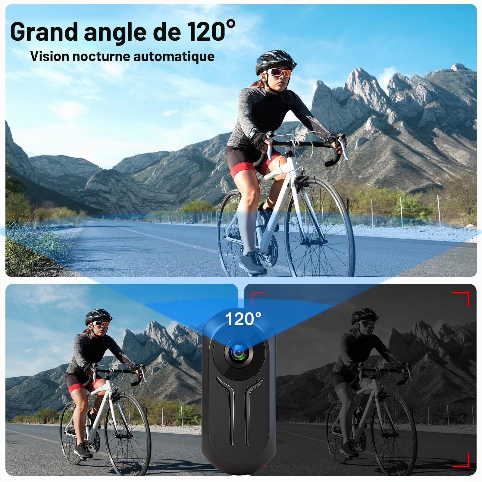 Mini Action Cam,Vidéo et Audio HD 1080P Caméra d'action,Clip Rotatif 360° avec Cordon Magnétique Camera Pieton, Portable Body Cam avec Vision Nocturne Moto/Vélos et Casques