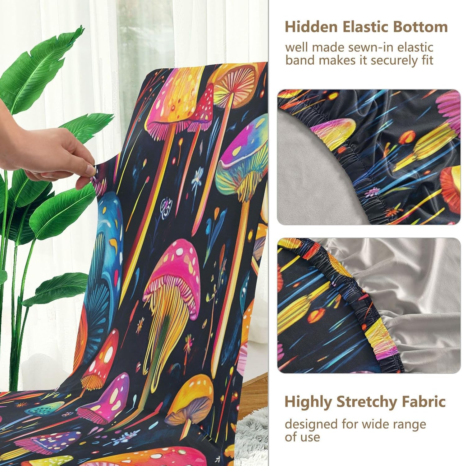 ALAZA Chair Covers for Dining Room, Mushroom Colorful Art Stretch Chair Cover Sets Chair Protector Removable Washable for Ktichen Restaurant Hotel