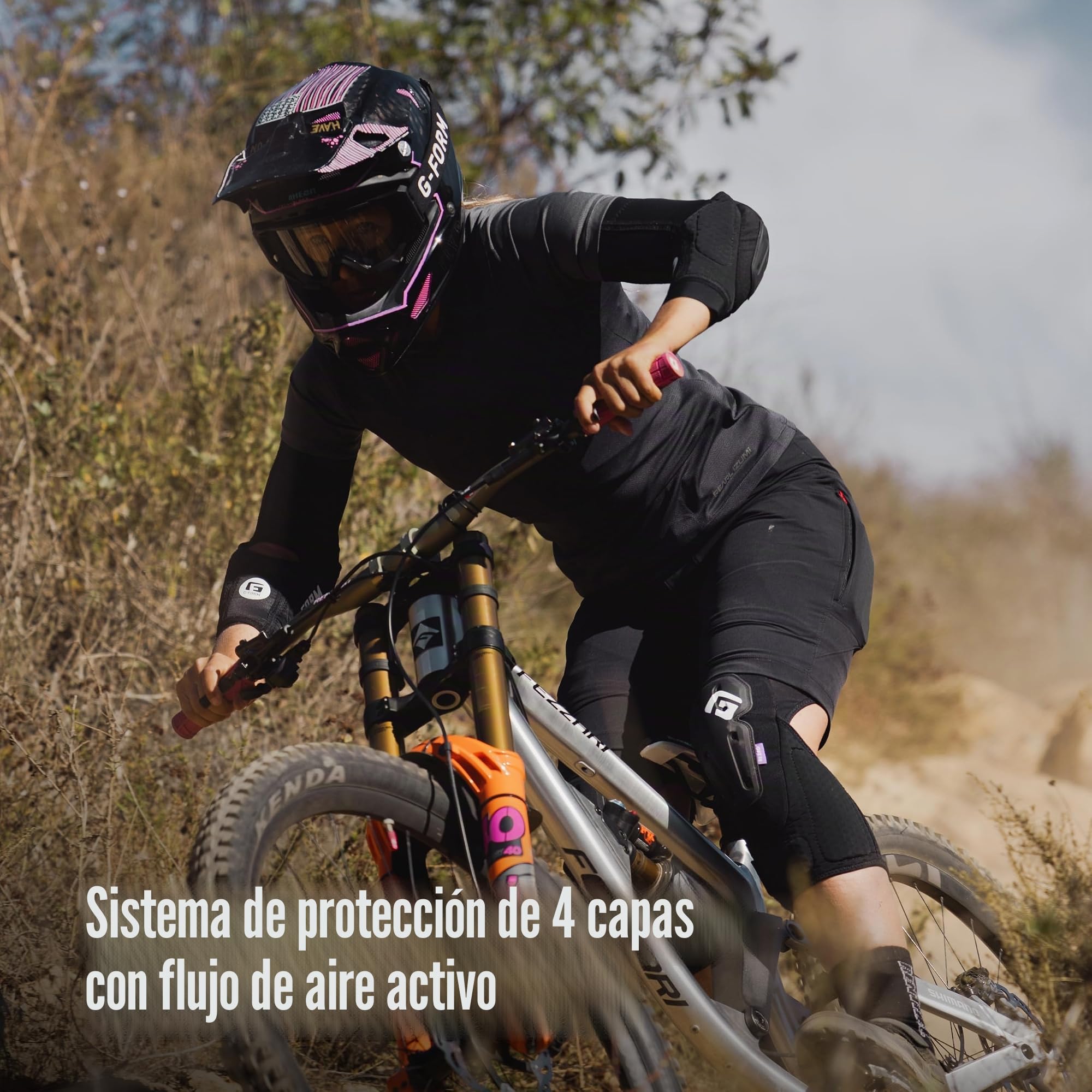G-Form Mesa Coderas, Negro, Adulto Mediano | con Protecciones para MTB, Ciclismo, Skateboarding, Lavables a Máquina