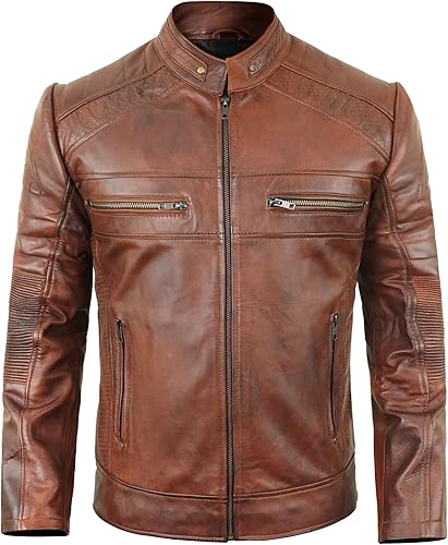 Vista 5 de Cafe Racer Chaqueta de cuero para hombre - Moto Racer Chaqueta de cuero para hombre