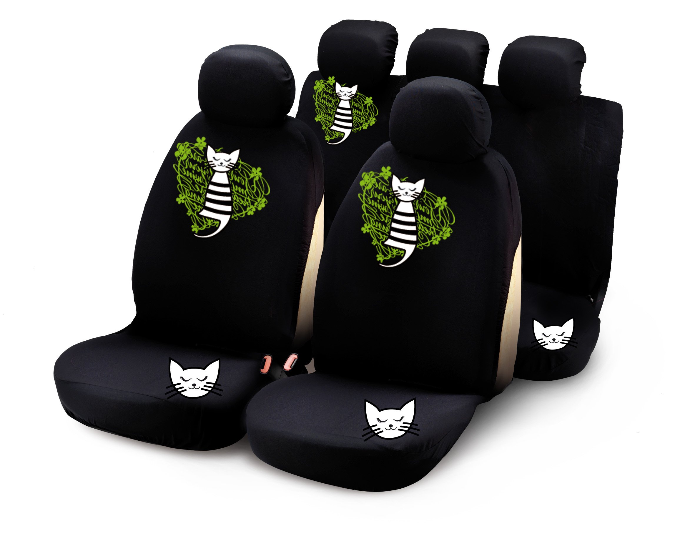 Bottari SpA 29024 My Sweet Kitty Car Covers - Black/Green (9 Pieces)
