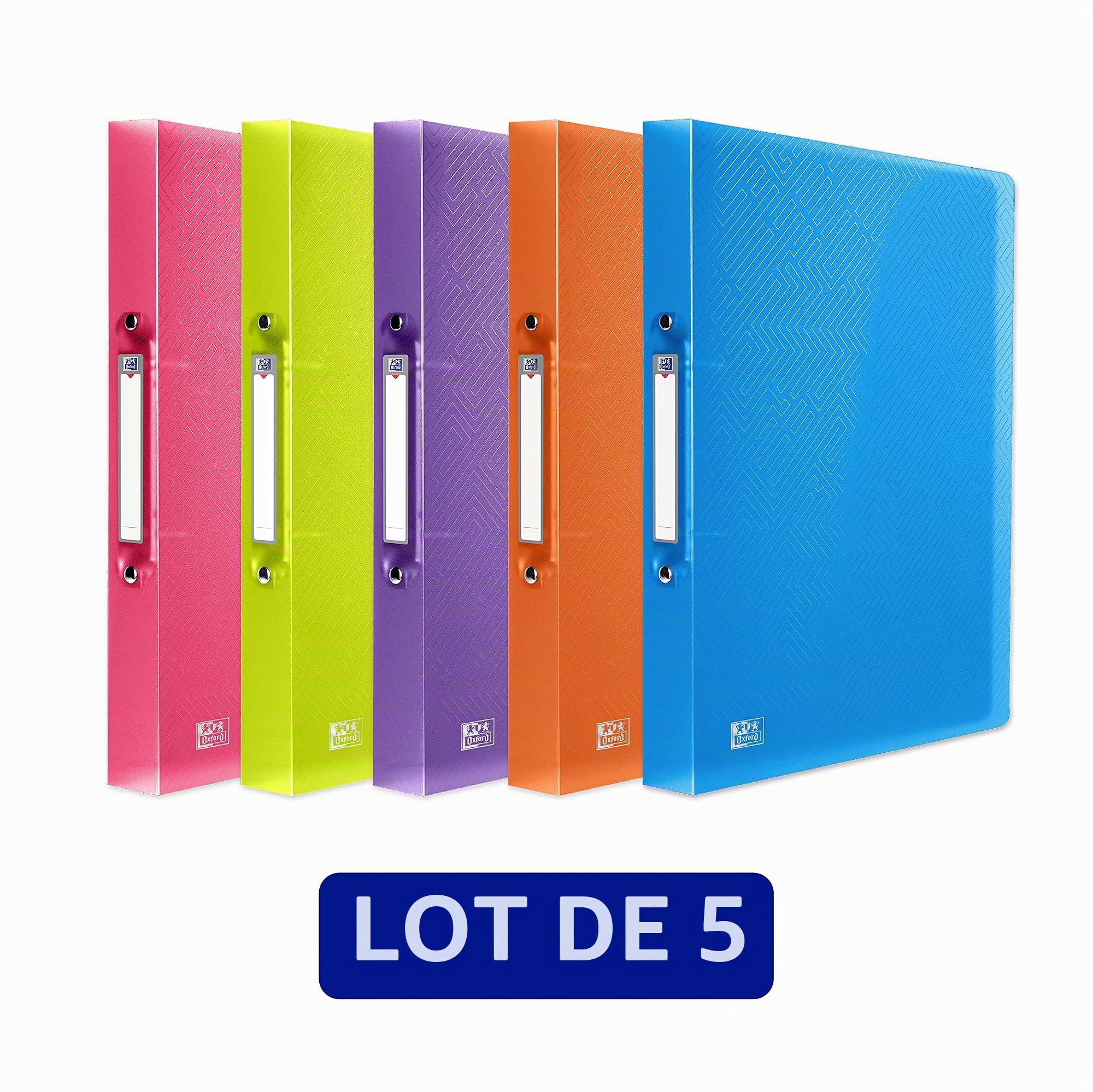 Oxford Lot de 5 classeurs flexibles à 2 anneaux A4, 40 mm, couleurs assorties