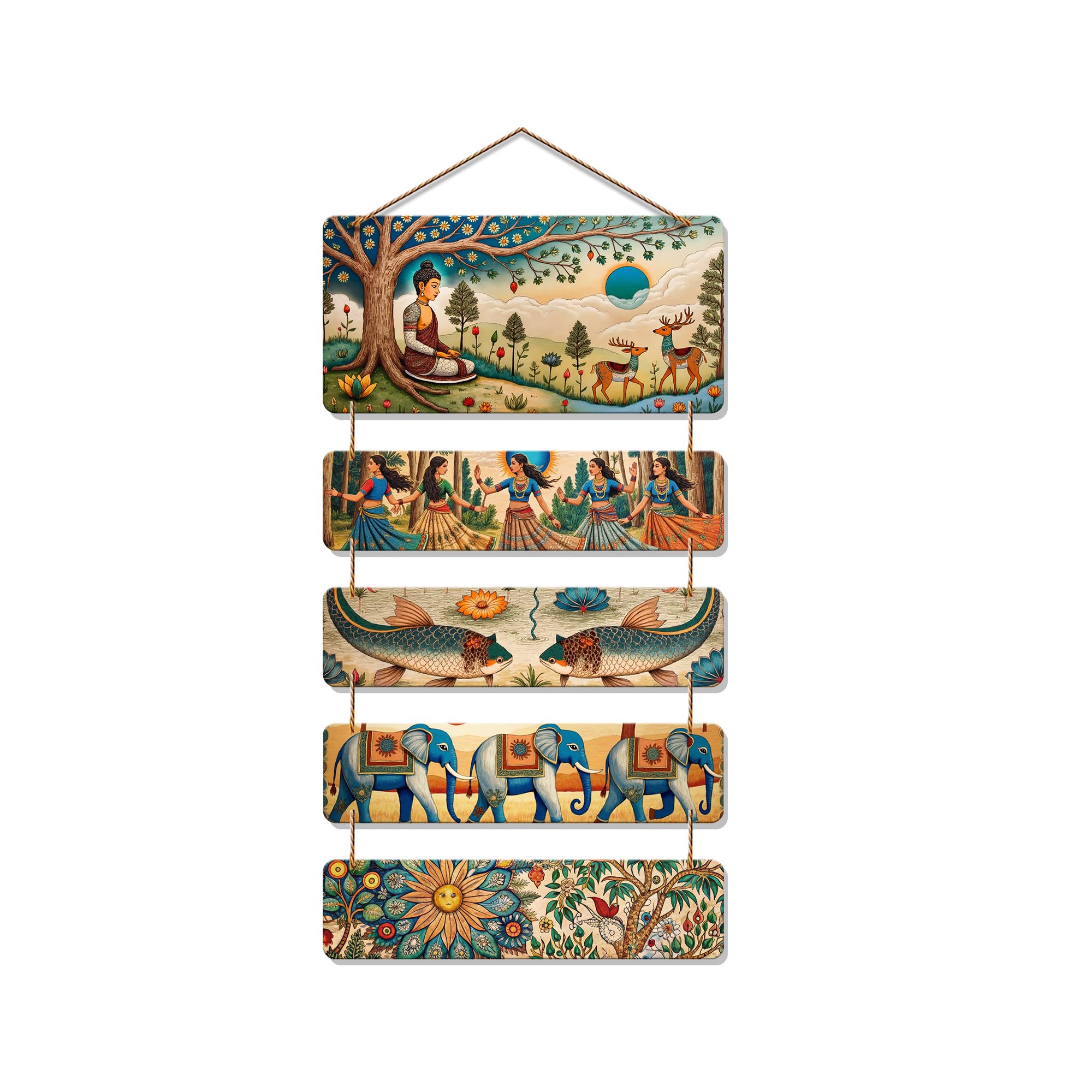 Artvibes Buddha, Peacock & Tribal Dance Wooden Wall Hanging Decoration Items for Home | Bedroom | Mdf Designer Artwork Decorative for Living Room | Ideal Gifts | Stylish Modern Decor Item (WH_6726N)