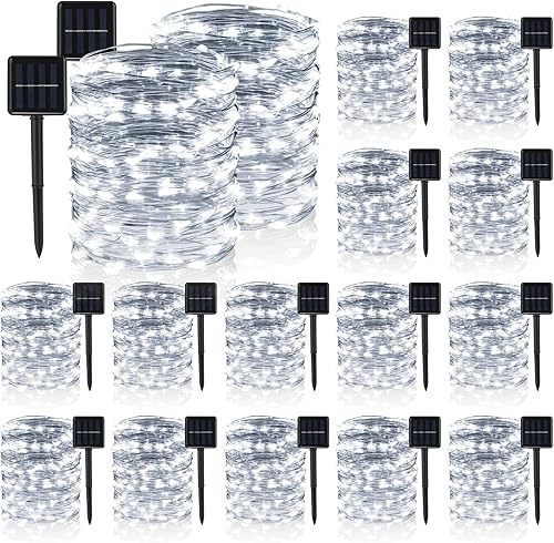 Saillong 16 tiras de luces solares a granel, 100 luces LED solares de 40 pies para exteriores con 8 modos de luces impermeables de alambre de cobre