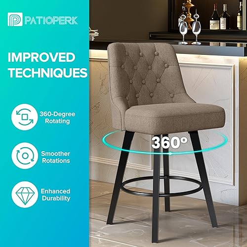 Miniatura 4 de Taburetes de bar giratorios modernos con respaldo, asiento de 26 pulgadas de alto, taburetes de bar de altura de mostrador de rotación 360,