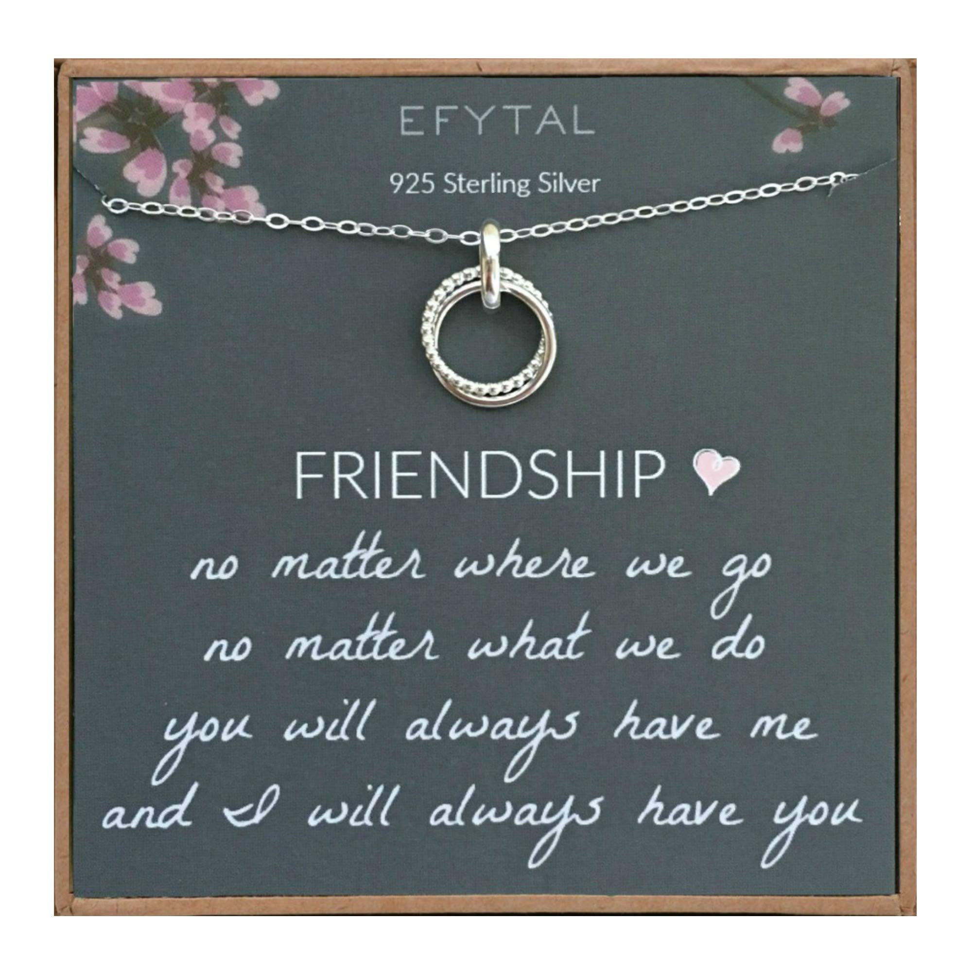 EFYTALFriend Gifts for Women, Sterling Silver Studded Interlocking Circles Friendship Necklace, Best Friend Necklaces, Gifts for Friends Female, Bridesmaid Gift Ideas, Birthday Gifts for Women