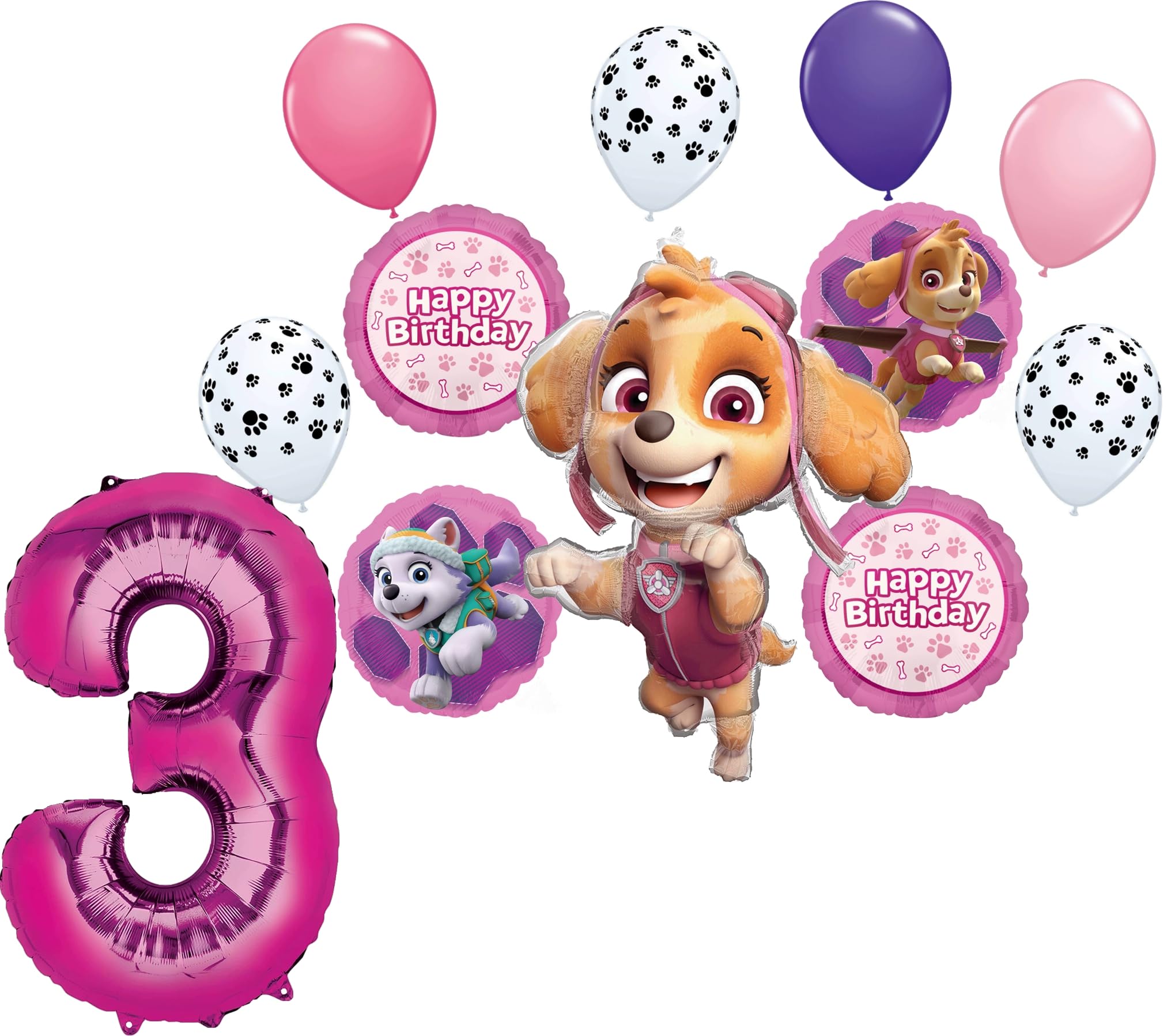 Skye and Everest 3rd Birthday Party Supplies Girl Paw Pups on Patrol Balloon Bouquet Decorations 12ct