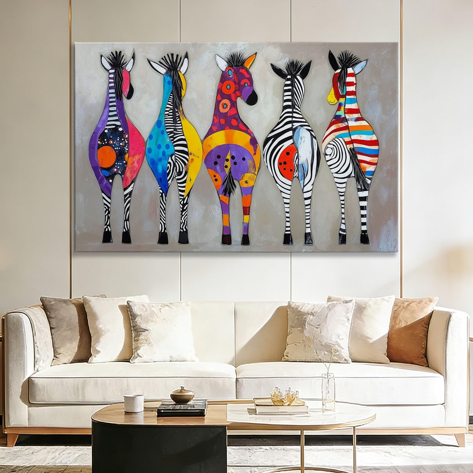 90 x 60 cm Wohnzimmer Deko Tiere Zebra Graffiti Kreativ Pop Art Wandbild Kunstdruck auf Leinwand Bild Schlafzimmer über Bett Room Kinderzimmer Decor, Vlies Wandbild Kunstdruck Wanddeko
