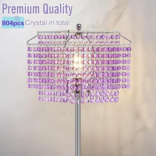 Miniatura 6 de Lámpara de pie de cristal morado, lámparas de pie de 64 pulgadas de alto con pantalla de doble capa, elegante lámpara de pie con interruptor de pie