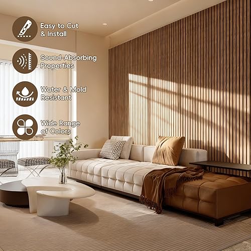 Miniatura 3 de Paquete de 4 paneles de madera de 94.5 x 11 pulgadas para pared, paneles acústicos insonorizados de pared, paneles de pared 3D para decoración de