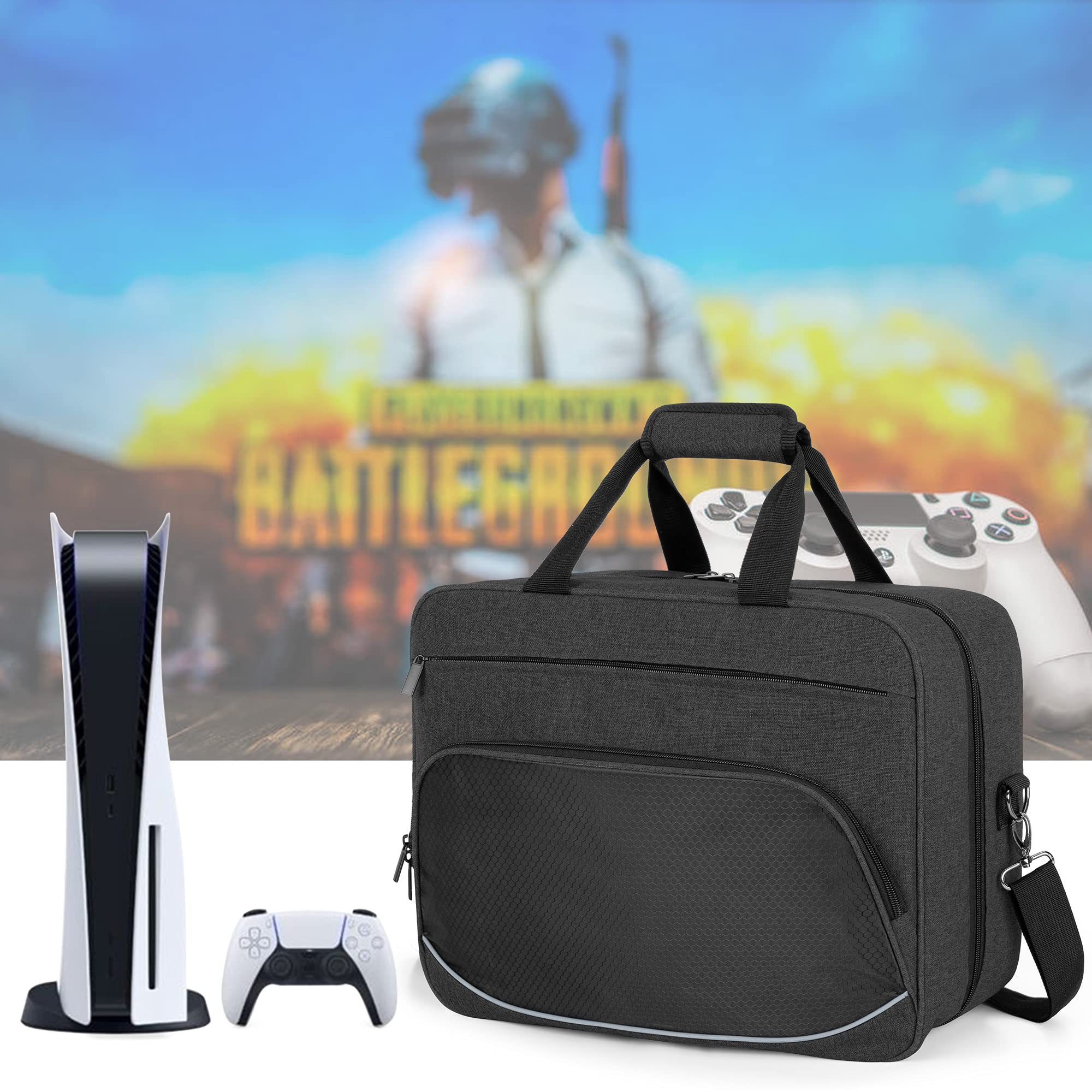 Trunab Borsa Compatibile con PS5/PS5 Slim/PS4/PS4 Pro/PS4 Slim/Xbox One/Xbox One X/Xbox One S/Xbox Series S, Nero, Borsa Porta con Tasche Divisori per Controller e Accessori di Gioco