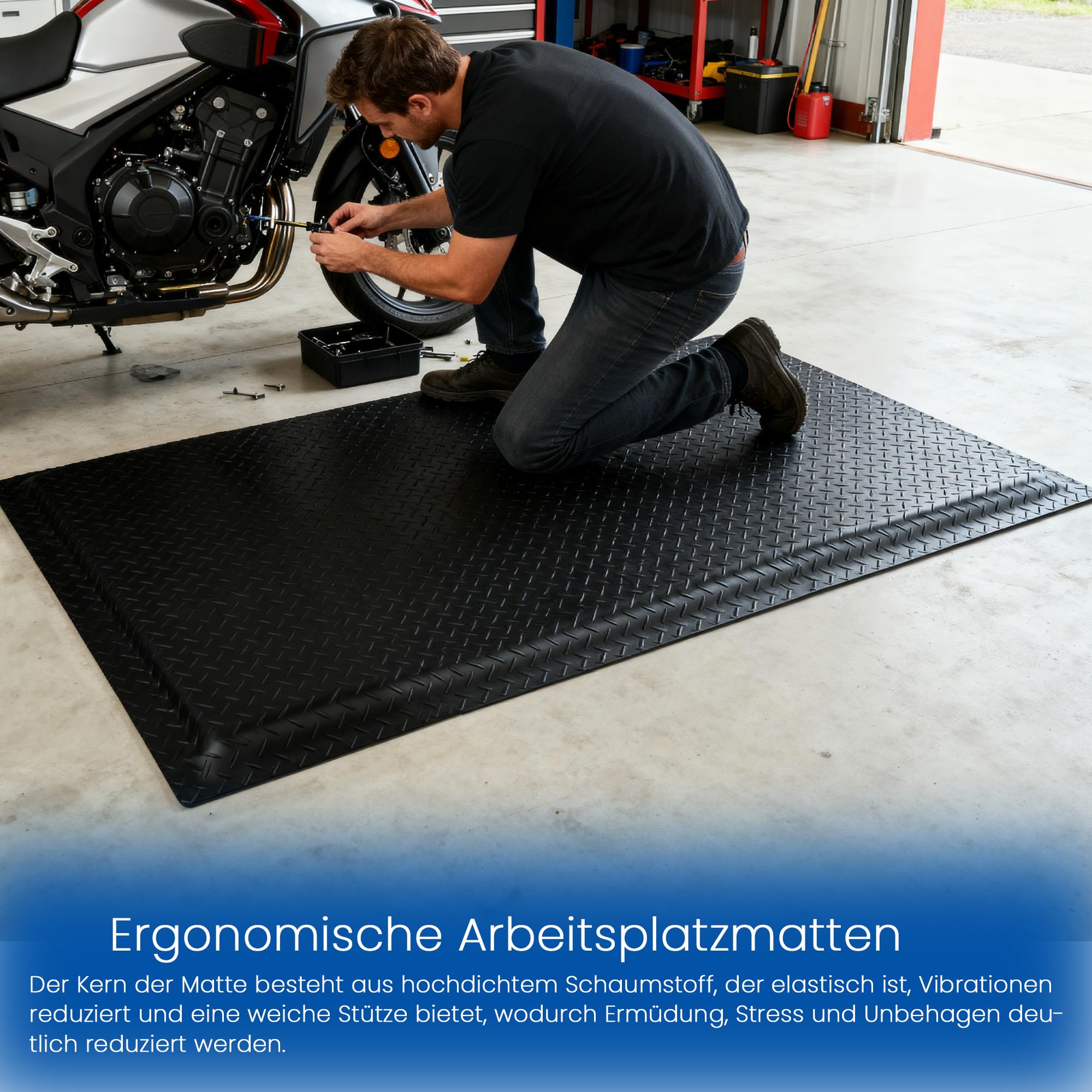 Anti Ermüdungsmatte 92x152cm, Stehmatte Schreibtisch Ergonomische Arbeitsplatzmatte mit Rautenmuster, PVC Anti Fatigue Mat fußmatte für Steharbeitsplätze, Werkstatt, Fließband (Schwarz)