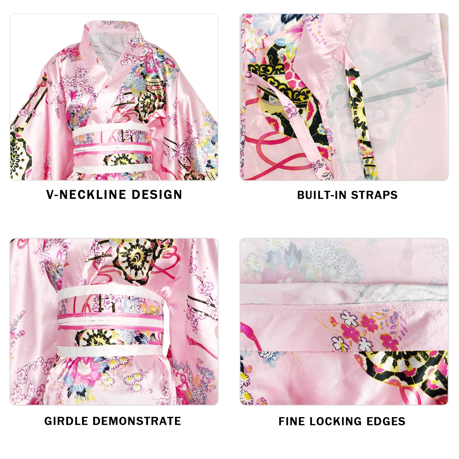 Damska tradycyjna japońska sukienka kimono z nadrukiem kwiatowym z paskiem sukienka japoński szlafrok Yukata kostium cosplay zestaw