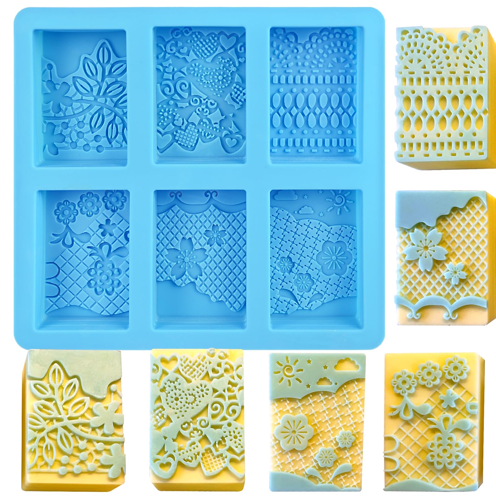 Silicone Soap Molds, 3D Detailed Flower &amp; Rectangular Lace Pattern