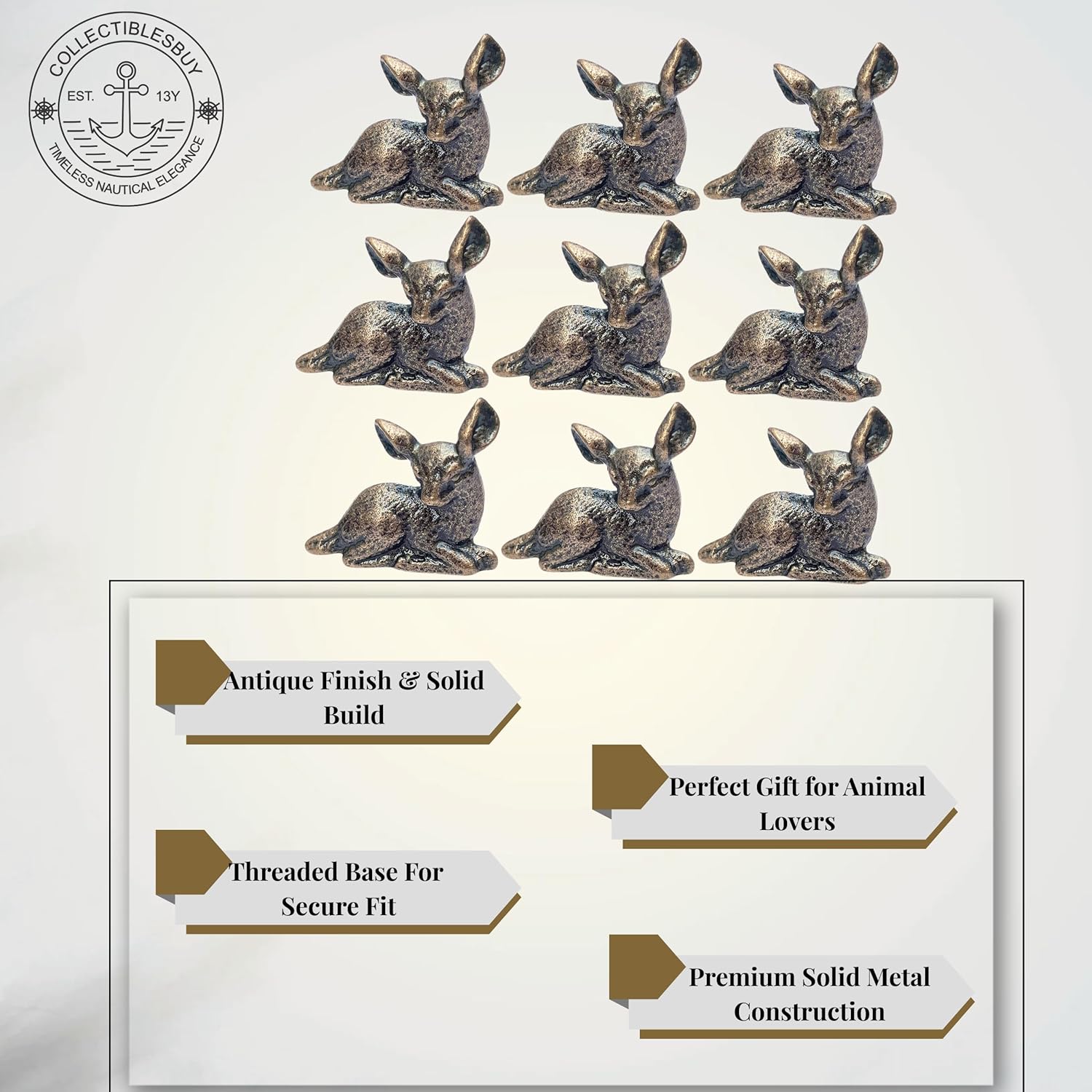 collectiblesBuy Vintage Deer Shape Drawer Knobs – 9 Pcs 2" Antique Cabinet Pulls for Dresser, Cupboard, Furniture – Retro Decorative Hardware Single Hole Design