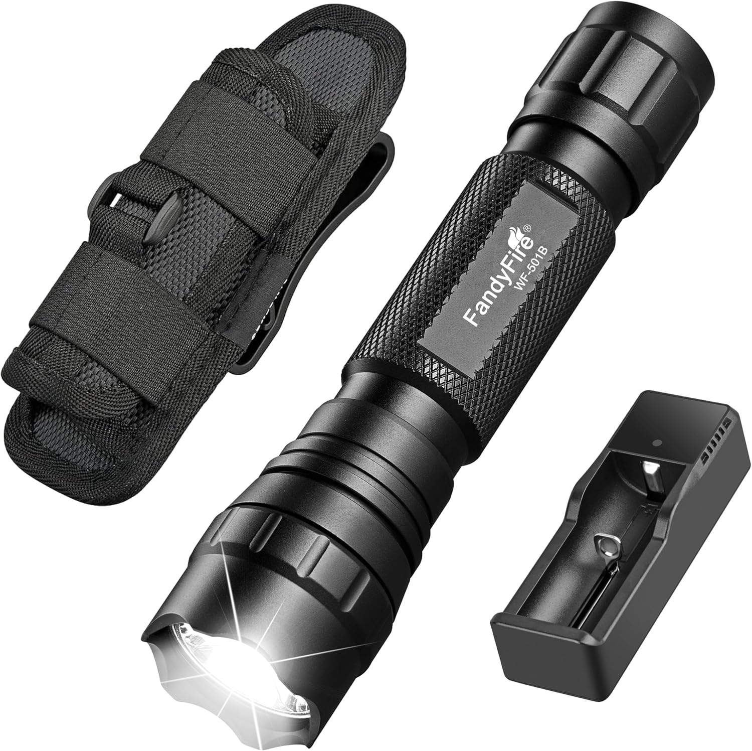 Flashlight with Holster, Single Mode Compact Duty Belt Flashlight, 1000 Lumen Super Bright for Outdoor Camping, Security and Emergency Use WF-501B