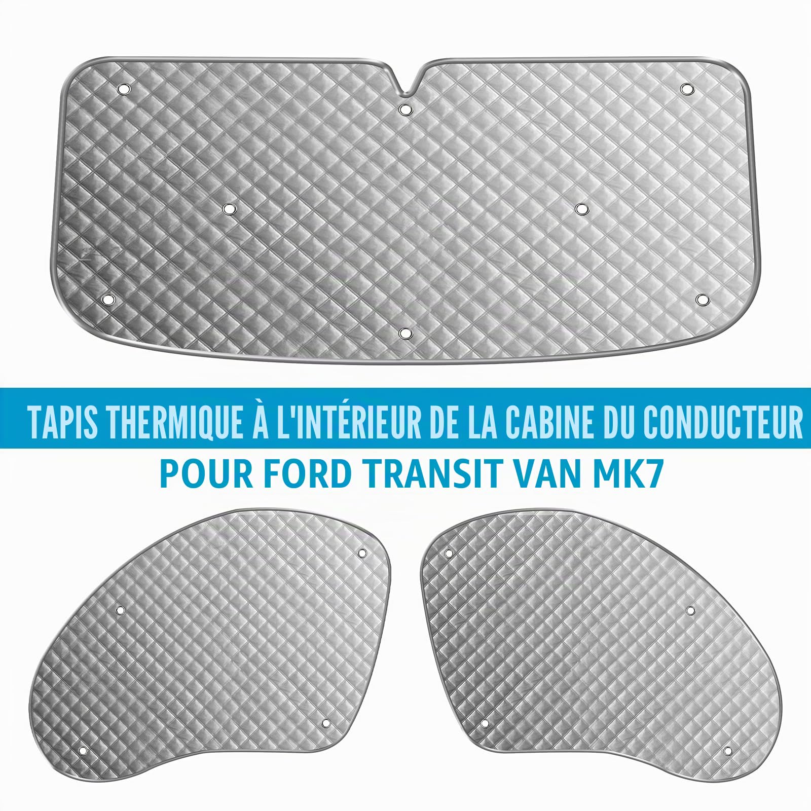 3 pièces de protection solaire et thermique adaptées au Ford Transit Van MK7, pare-brise avant imperméable pour la cabine du conducteur, protection solaire intérieure pour l’obscurcissement, l