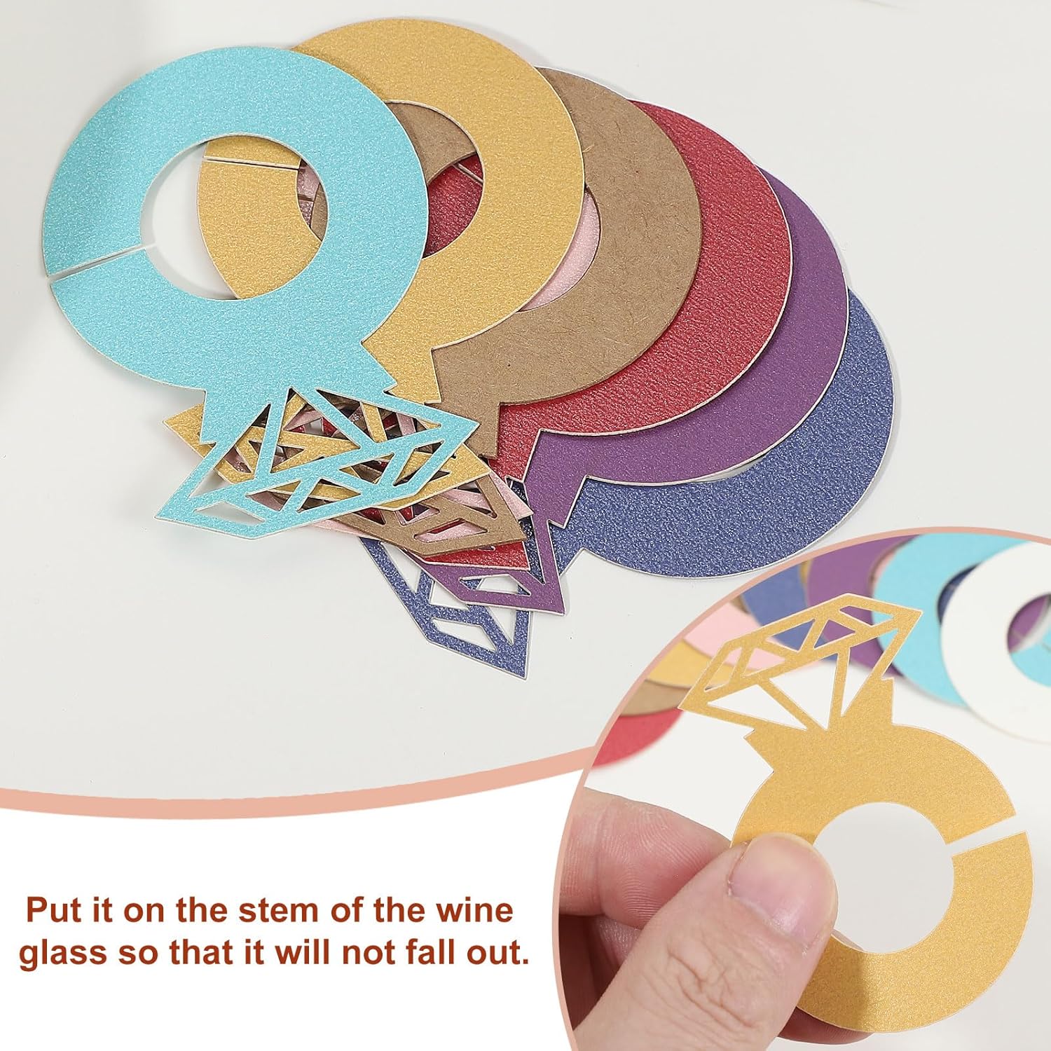 PATIKIL Diamond Ring Wine Glass Markers, 25 Pcs Paper Ring Drink Tags Cocktail Champagne Name Tag for Wedding Birthday Party Restaurant, Gold