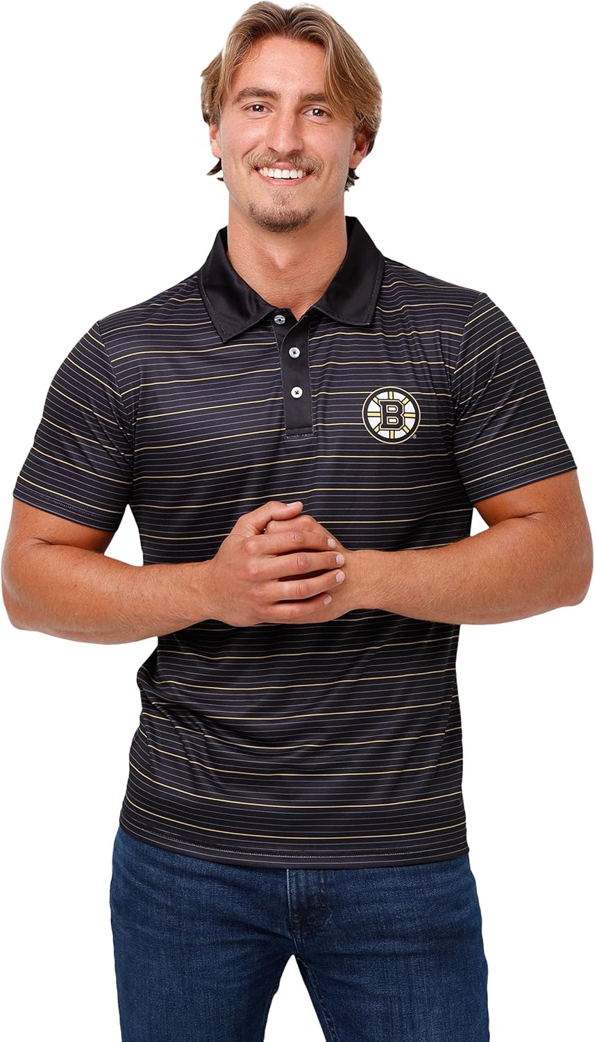 FOCO Men's NHL Team Logo Polo Short Sleeve Polyester Shirt Boston Bruins Small Team Color
