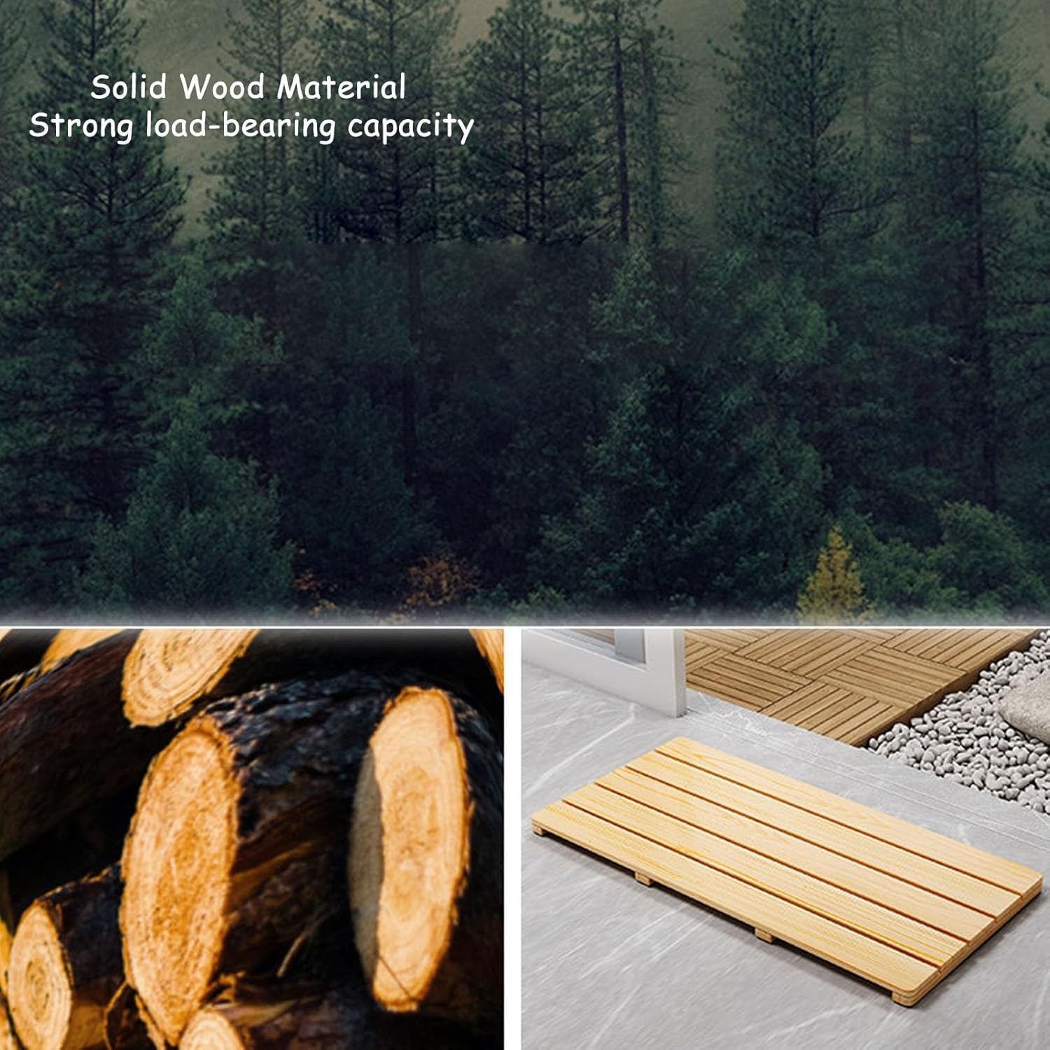 Heavy Duty Square Bath Mats, Large Non Skid Teak Wooden Shower Mats, Raised Comfortable Board, Outdoor Shower Floor for Elderly/Spa, Heavy Duty Entryway Mat(Walnut,39.3x19.6in/100x50cm)