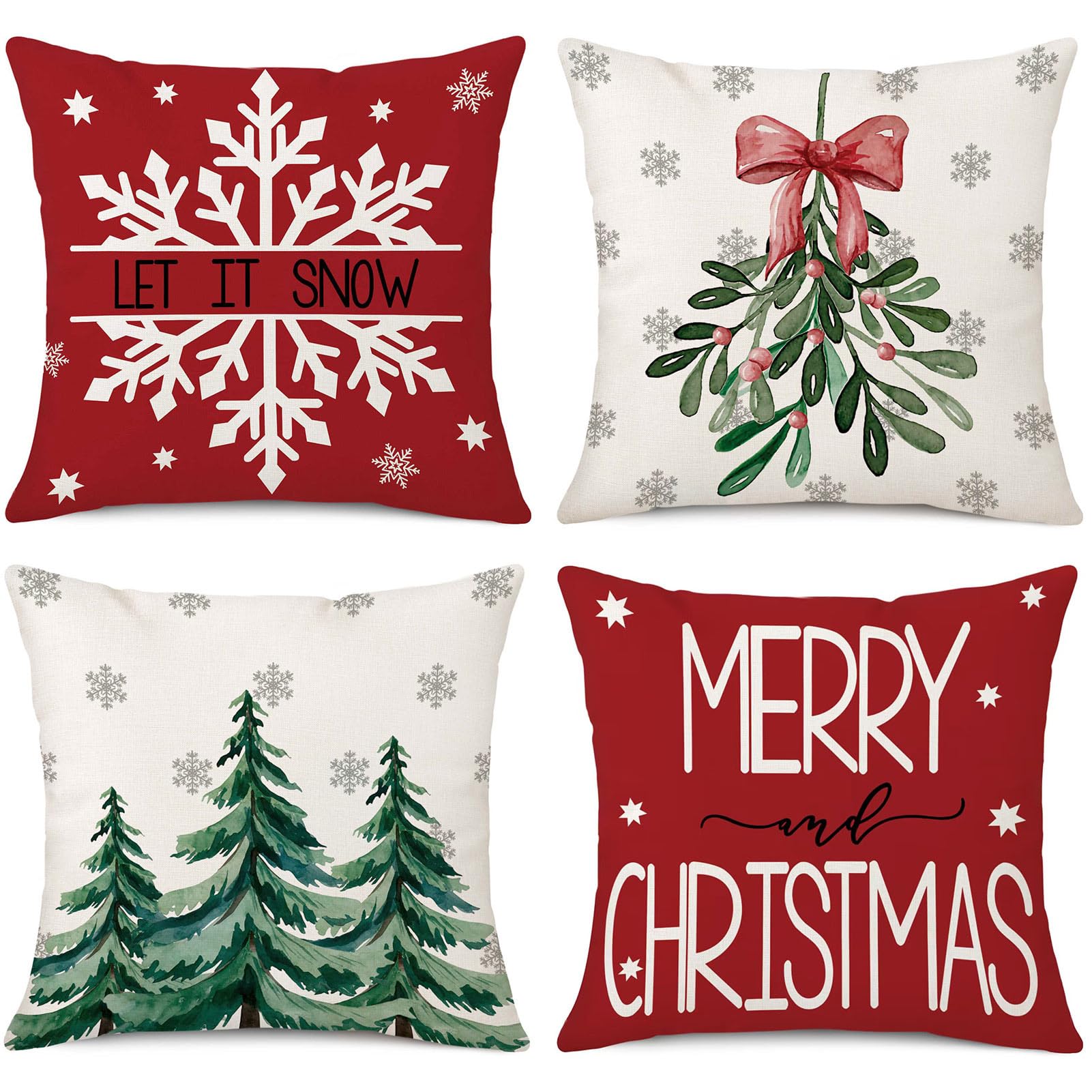 Weihnachts-Kissenbezüge 4er-Pack – 45x45 Cm, Aus Baumwolle-Leinen, Wasserabweisend, Mit Reißverschluss, Perfekt Für Sofa & Als Festtagsdeko