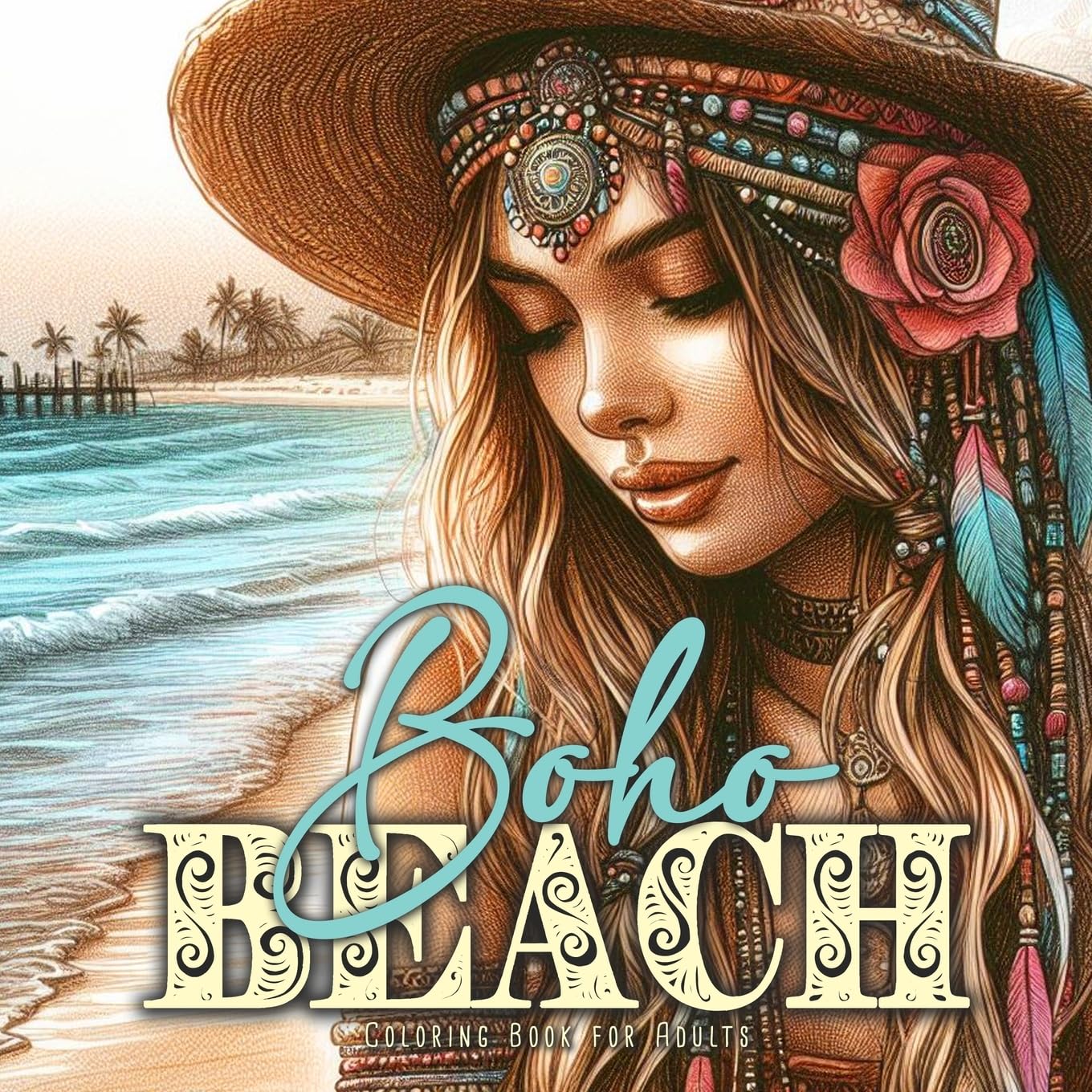 Boho Beach Malbuch für Erwachsene: Boho Malbuch für Jugendliche | Strand Malbuch für Erwachsene Graustufen | Boho Malbuch Hippi Malbuch Sommer: Girl ... Book for Adults - Beach Coloring Book Summer