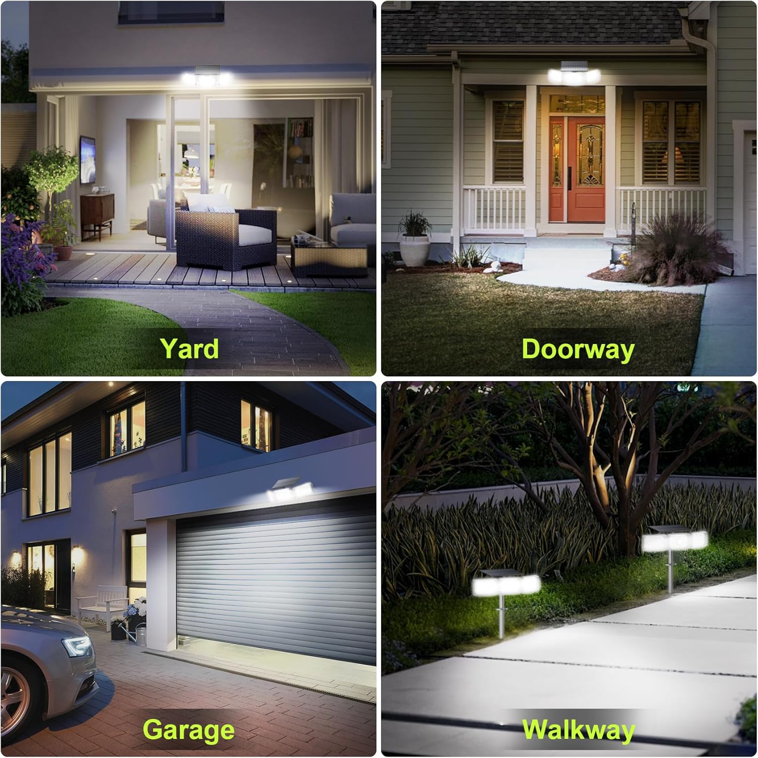 Motion Sensor Outdoor Lights, 3600LM 260 LED Solar Lights with 2 Install Options, 3 Lighting Modes Security Light, IP65 Waterproof Flood Lamp for Garage Porch Pathway, 4 Pack