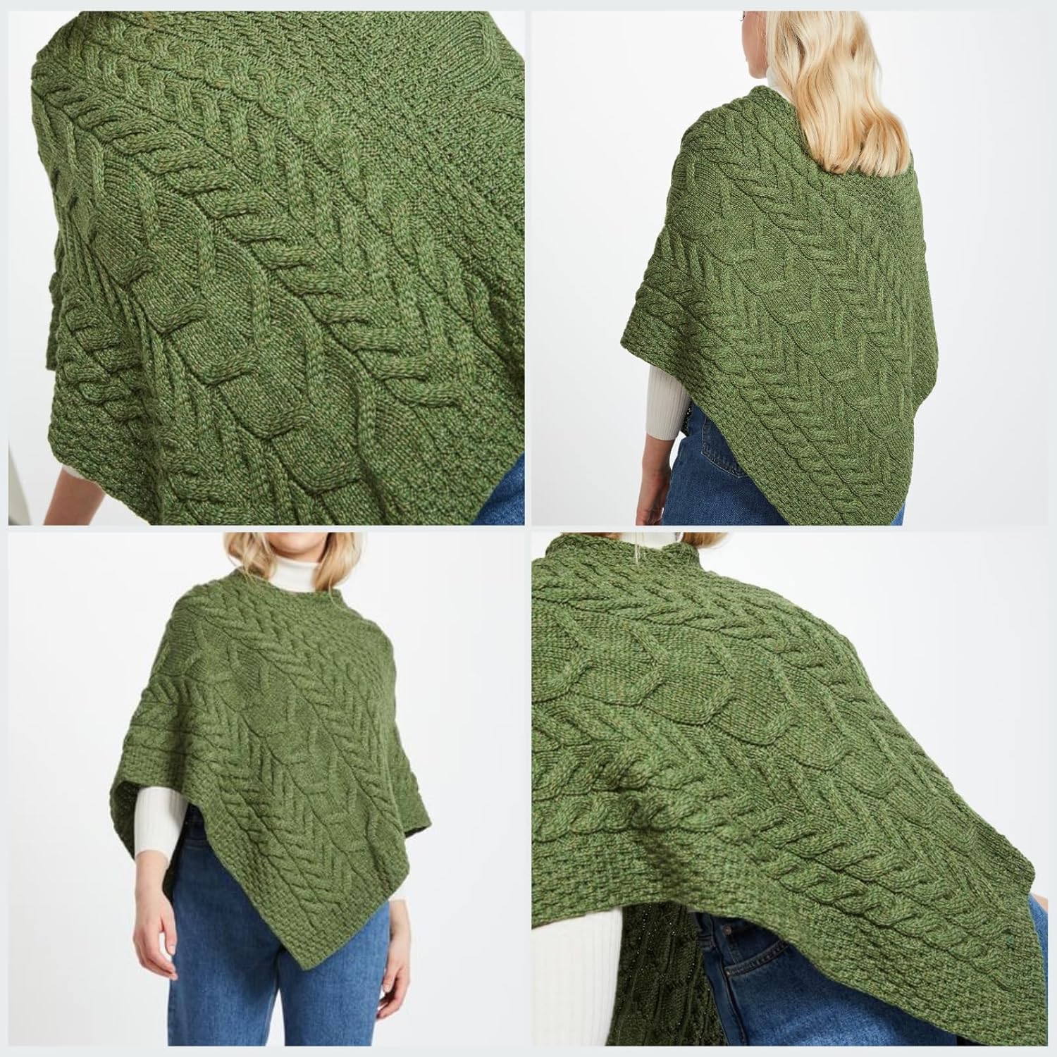 Aran Woollen Mills Women's Irish Cable Knit Poncho, 100% Supersoft Merino Wool, Made in Ireland, One Size, Aasleagh Falls - Image 3