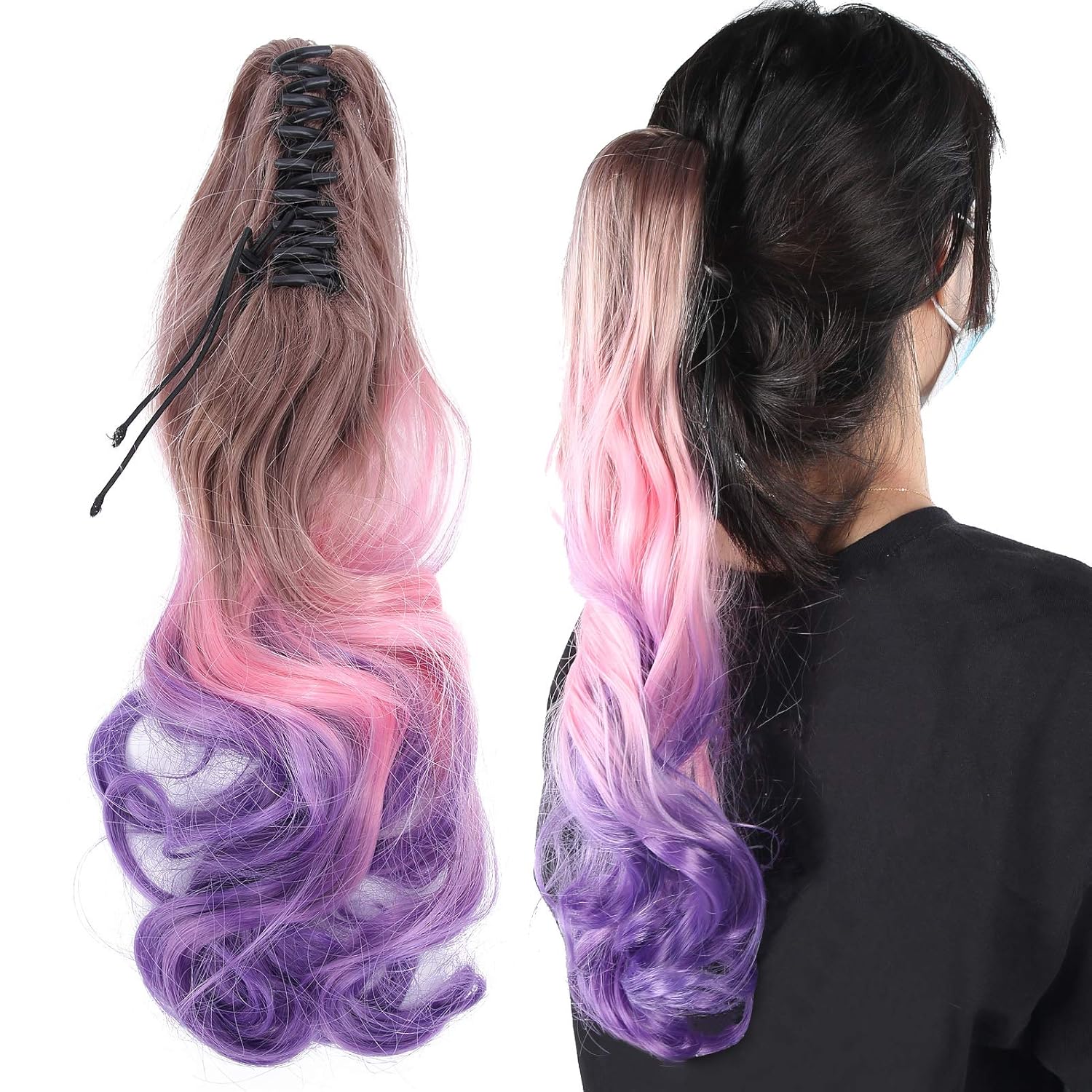 mumisuto Ponytail Wig, Gradient 3 Colors Claw Clip Hair