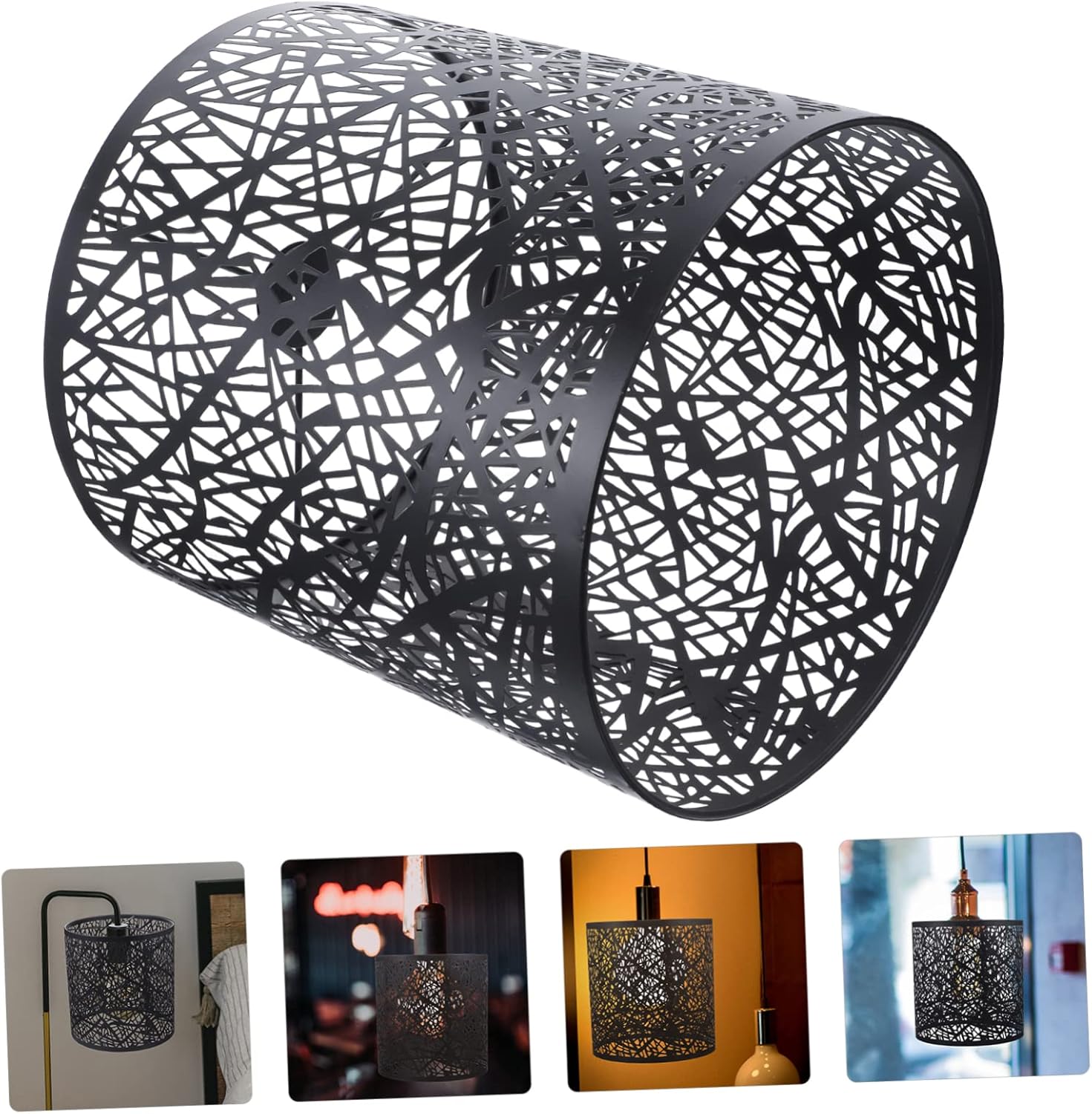PRETYZOOM E27 Hollow Metal Lampshade Tree Pattern Design Decorative Black Light Shade for Table and Floor Lamps Modern Style for Living Room and Bedroom