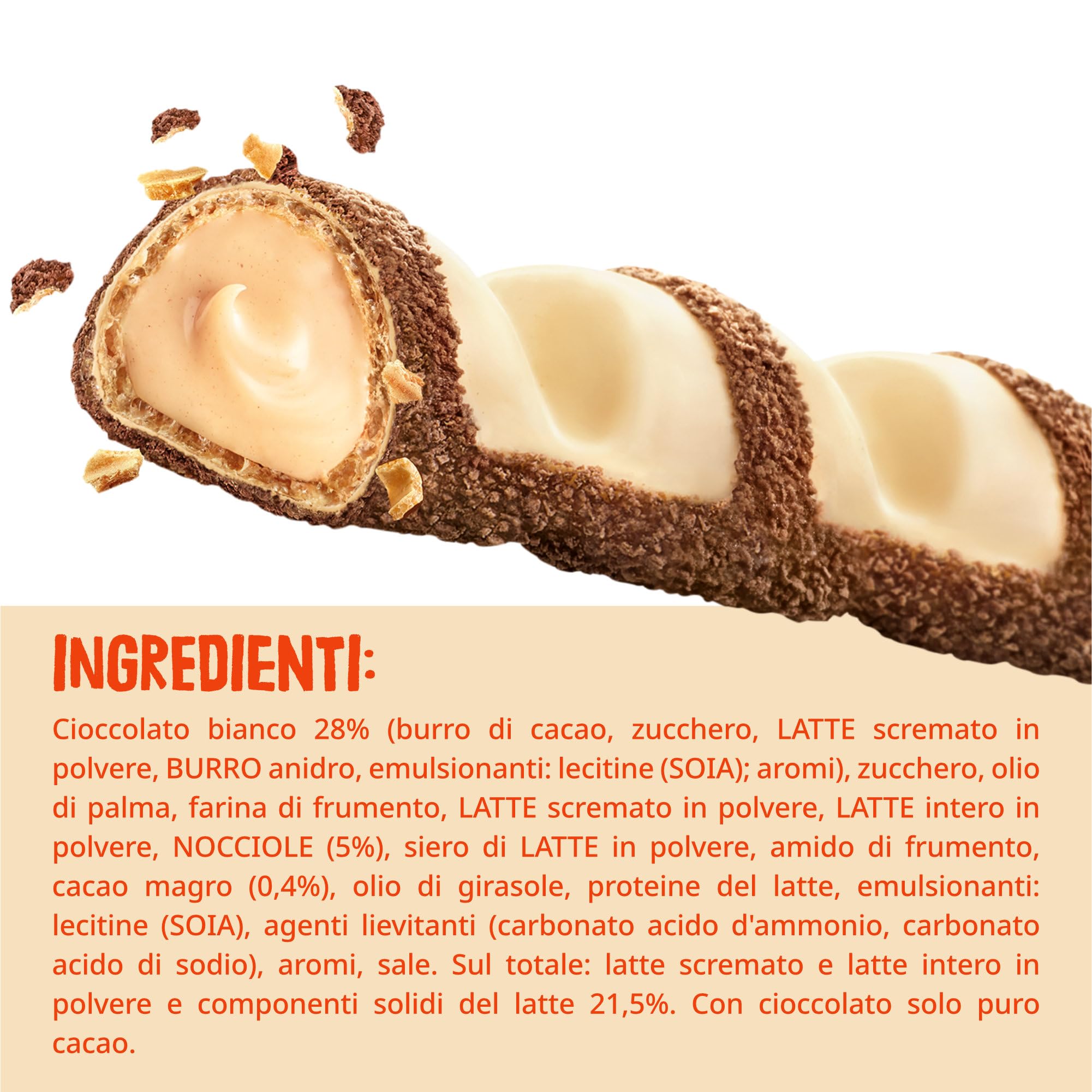 Kinder Bueno White, Snack al Cioccolato Bianco e Nocciole, un Wafer Ripieno di Crema alle Nocciole Ricoperto da Cioccolato Bianco e Granella Meringata al Cacao, Pacco 30 Confezioni