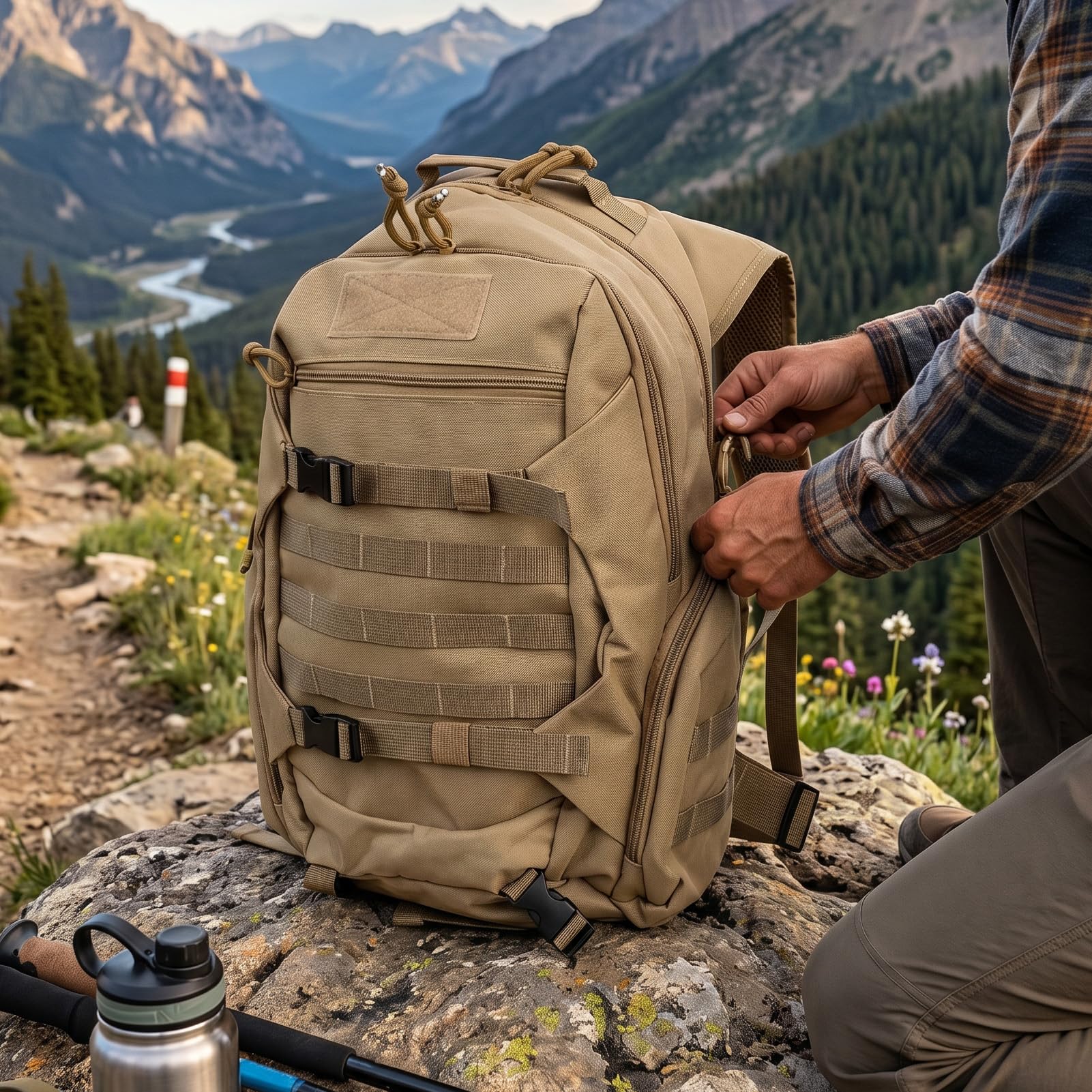 Asixxsix Mochila de Senderismo Exterior, Capacidad 20L, Marrón