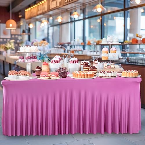 Miniatura 7 de Faldones de mesa de elastano fucsia para mesas rectangulares de 4 pies, mantel plegable elástico para bodas, fiestas de cumpleaños, banquetes, baby
