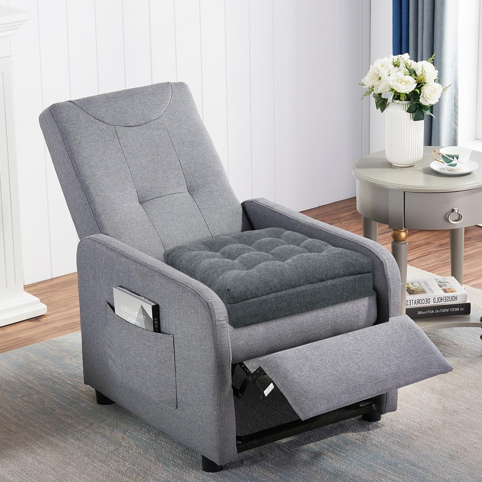 Cojín de asiento cuadrado con doble espuma, cojín grande para silla para sillón y suelo, 50 x 50 x 10 cm (gris oscuro)