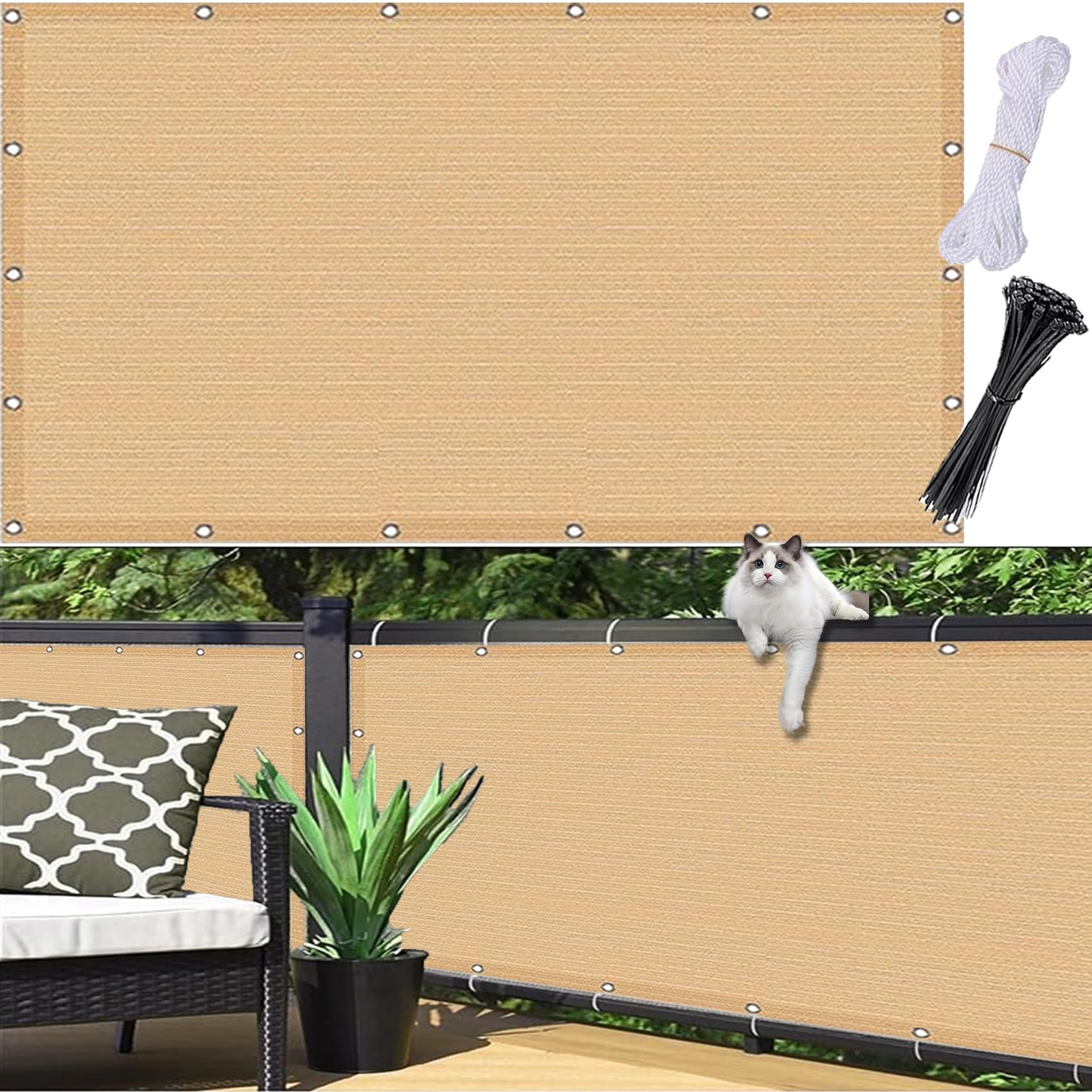 Vent protection UV résistant ventilé cache balcon 1.7 x 7 m jaune sable durable