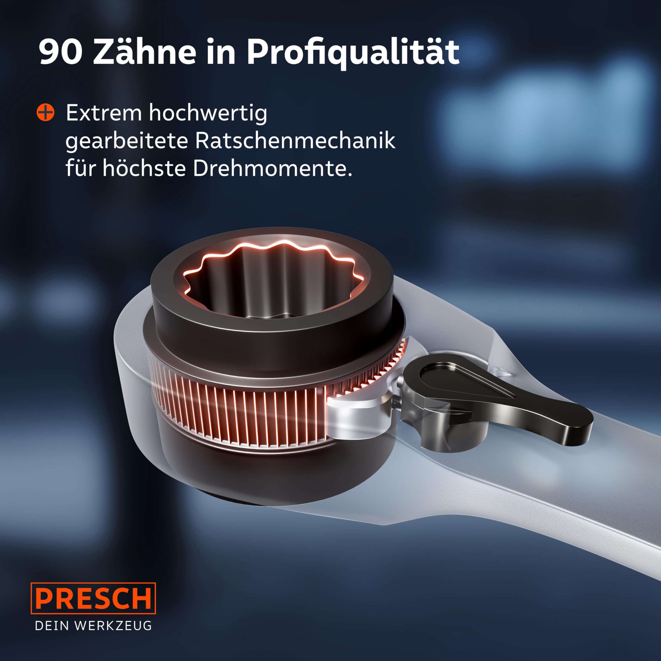 PRESCH 4 in 1 Ratschenschlüssel Set 3tlg. (8-19mm) inkl. Tasche - Umschaltbare Ratschenfunktion - Ringratschenschlüssel mit 90 Zähnen & 4° Rückholwinkel - Robuste Ratschenringschlüssel