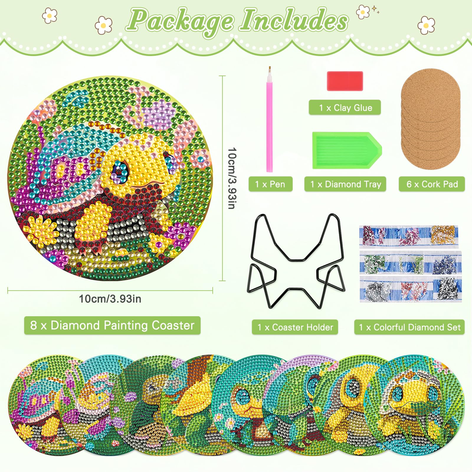 MOGTAA 8 Pcs Turtle Diamond Painting Coasters Kit with Holder - Image 2