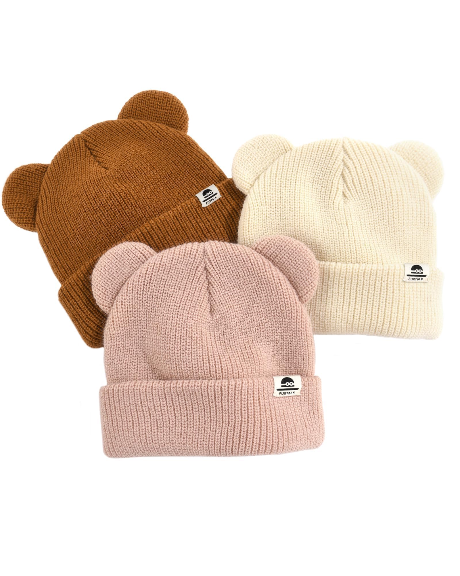 FURTALK Baby Beanie with Bear Ear Warm Knit Winter Hat for Infant Toddlers
