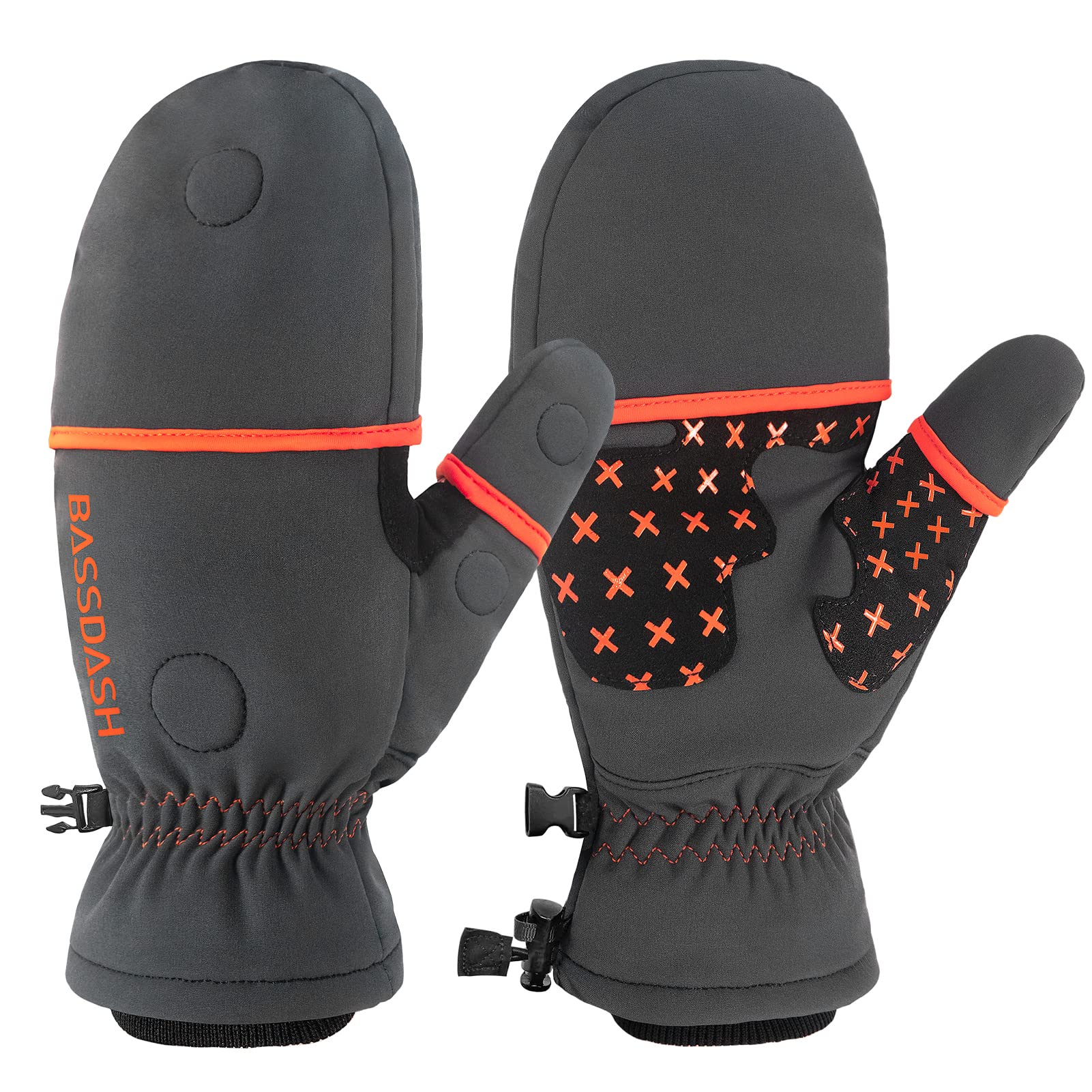 Bassdash WinteFlex Guantes de Invierno Manoplas Convertibles para Pesca en Hielo para Clima frío sin Dedos Resistentes al Agua para Hombres Mujeres Caza fotografía Senderismo