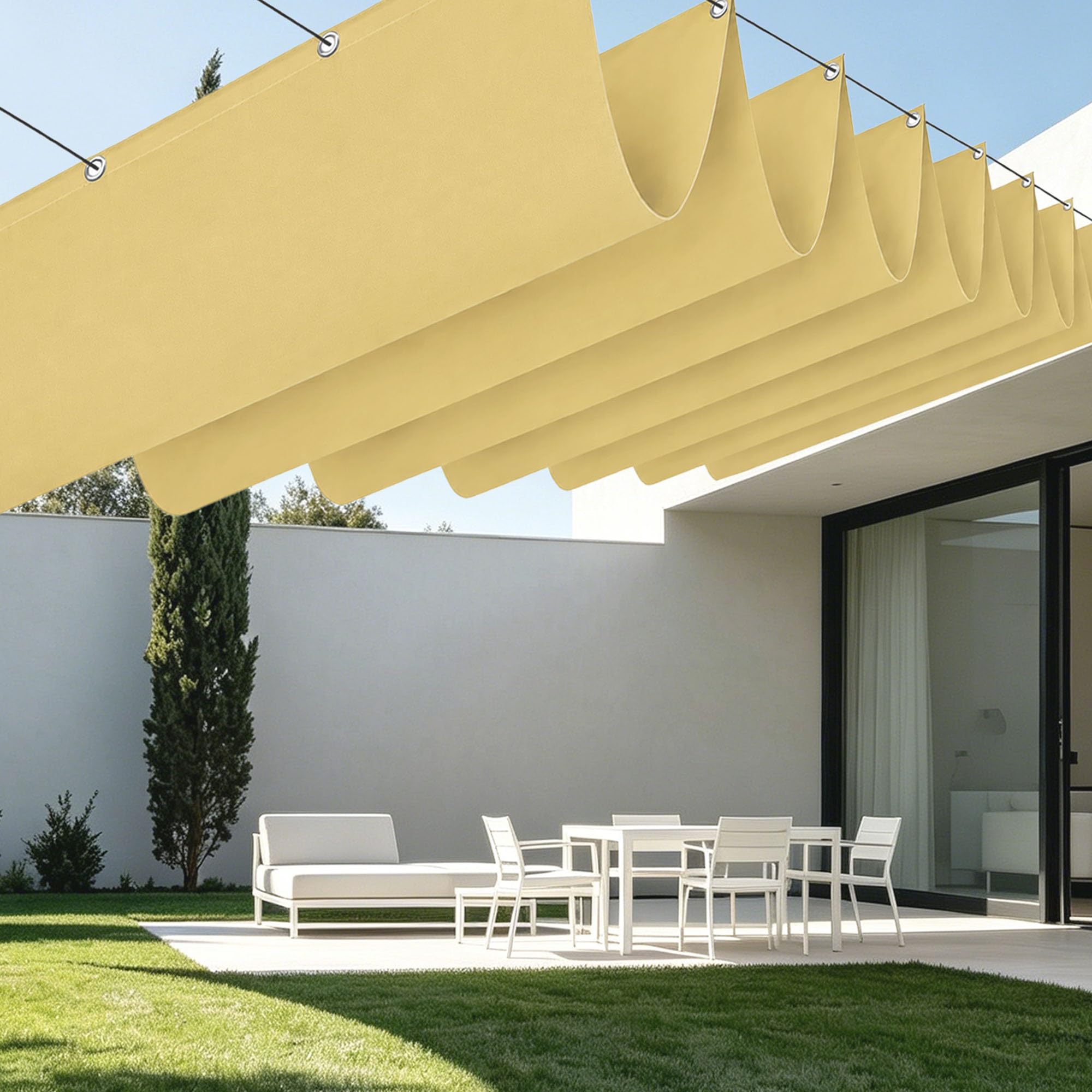 Toile ombrage rétractable vague pour des après-midis frais sur le balcon